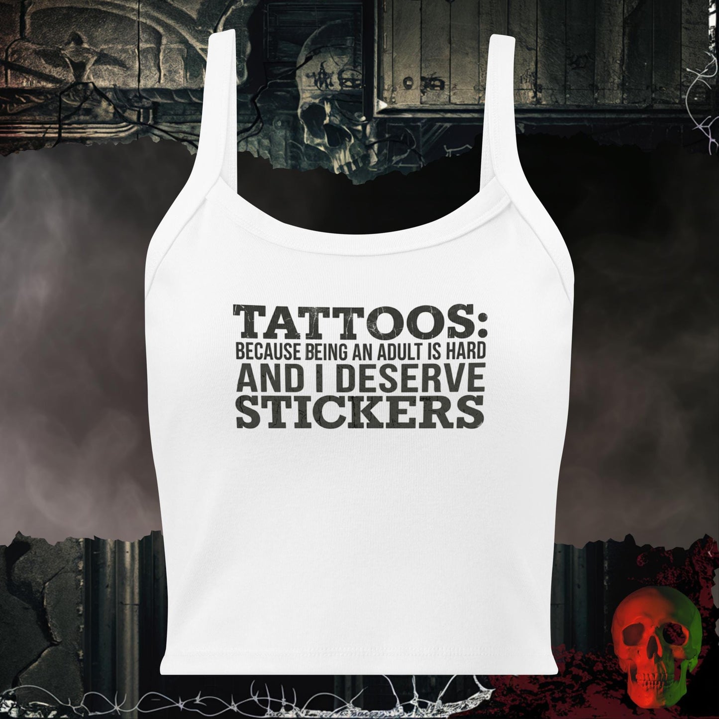 Tanks Solid White Blend / XS TATTOOS ARE STICKERS Crop Tank – Funny Graphic Top