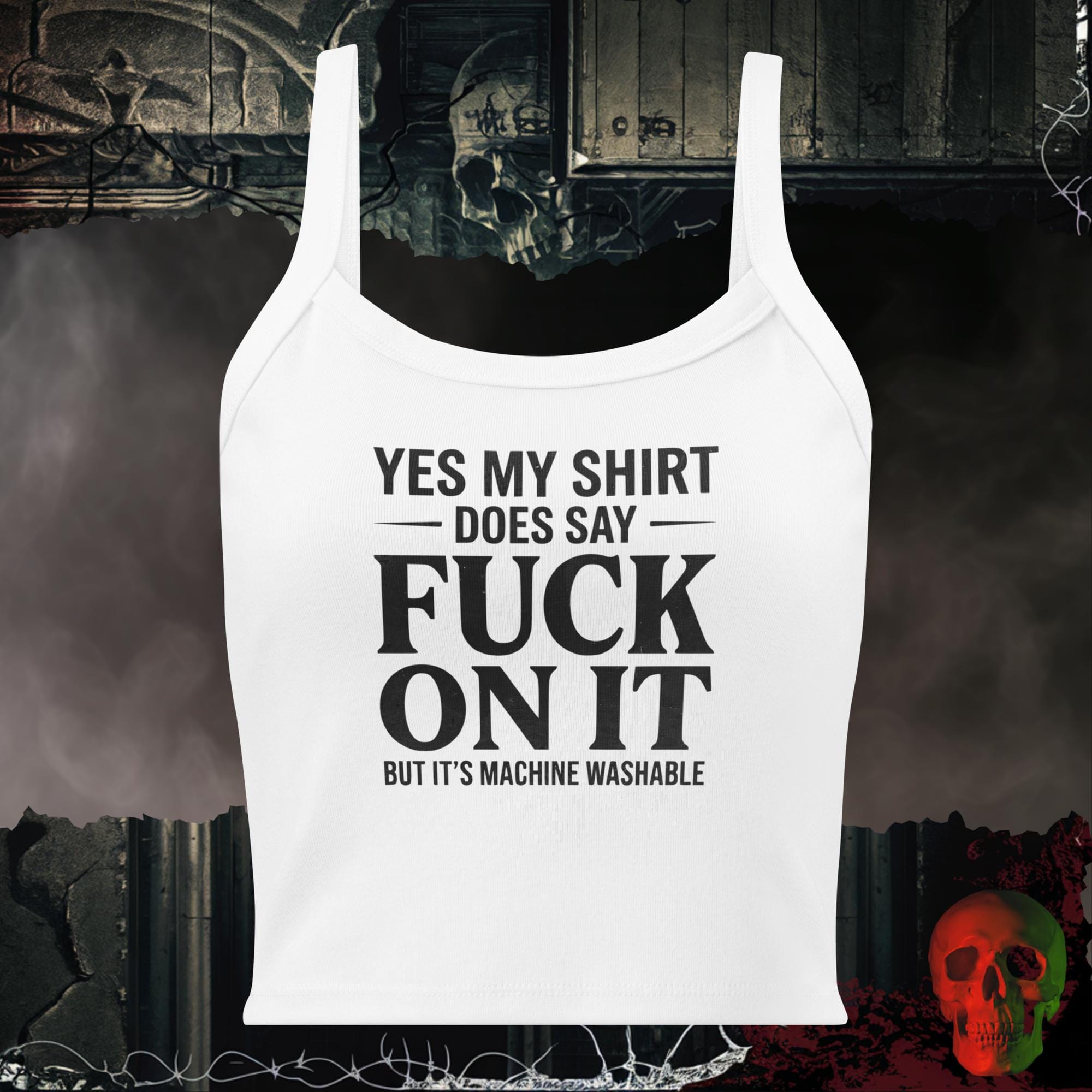 Tanks Solid White Blend / XS Yes My Shirt Does Say Fuck On It But It's Machine Washable Women's Crop Tank | Rebel Ink Designs