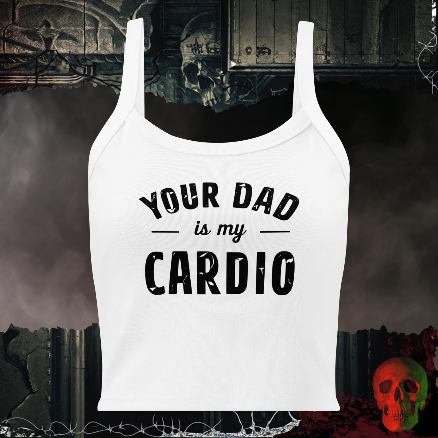 Tanks Solid White Blend / XS Your Dad Is My Cardio Crop Tank Bold Funny Statement