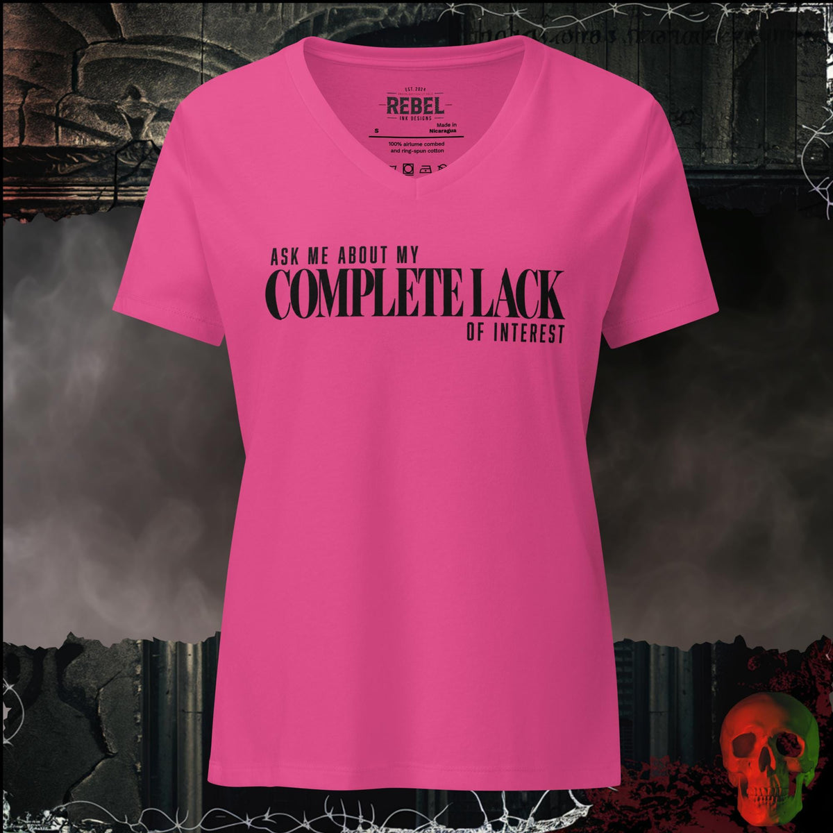 V-Neck Berry / S Ask Me About My Complete Lack of Interest Women's V-Neck Tee | Rebel Ink Designs
