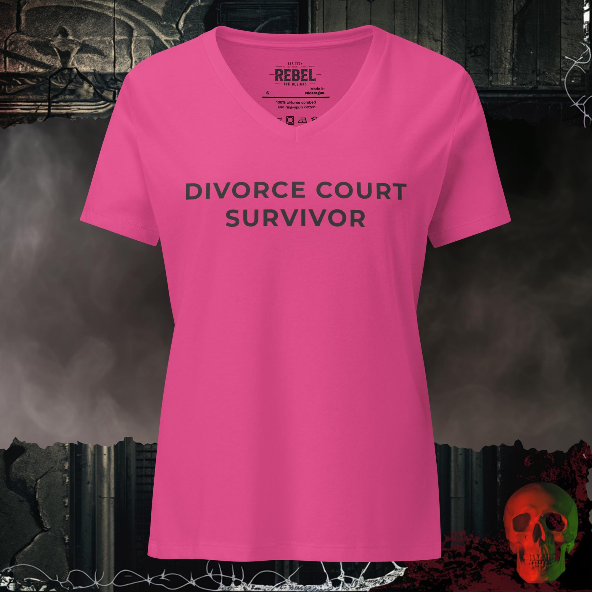V-Neck Berry / S Divorce Court Survivor V-Neck Tee | Rebel Ink Designs