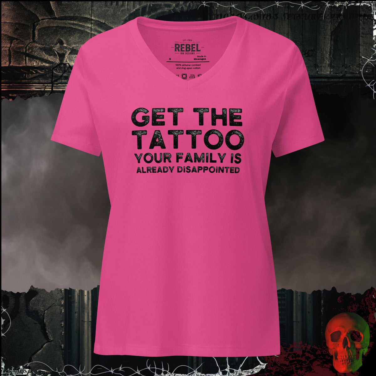 V-Neck Berry / S Get the Tattoo Women's V-Neck Tee | Rebel Ink Designs
