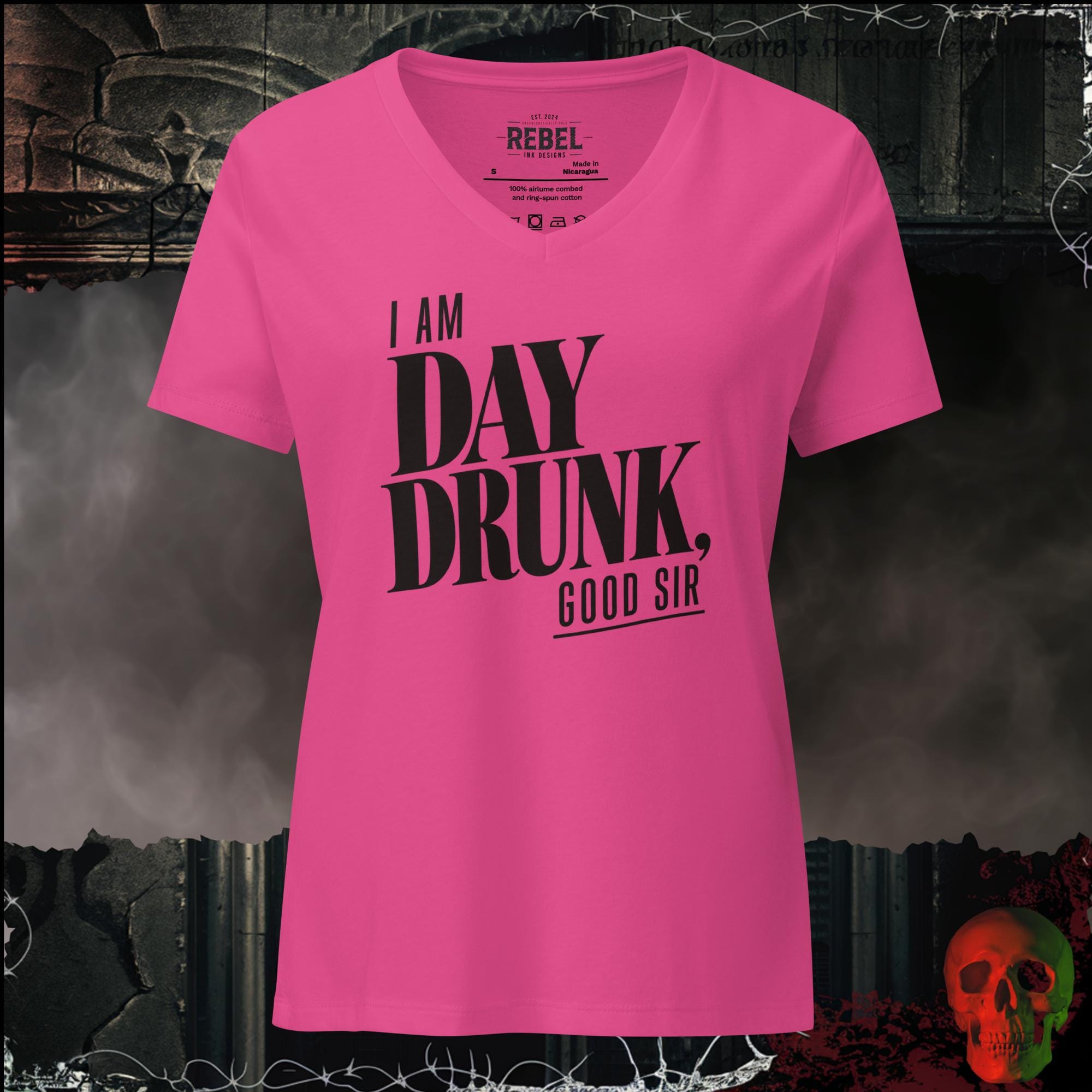 V-Neck Berry / S I Am Day Drunk, Good Sir Women's V-Neck Tee | Rebel Ink Designs