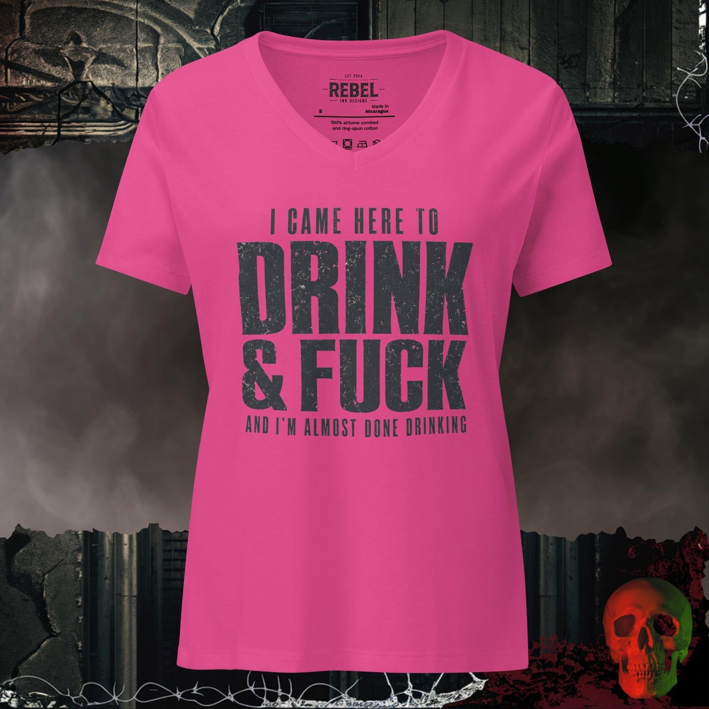 V-Neck Berry / S I Came Here to Drink & F*ck Bold Graphic Women's V-Neck