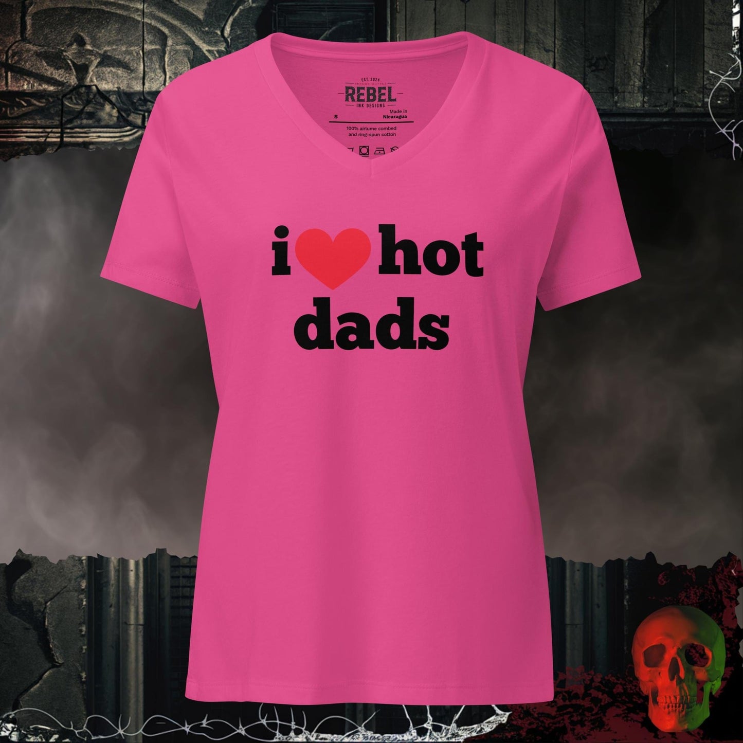 V-Neck Berry / S I (Heart) Hot Dads Relaxed V-Neck
