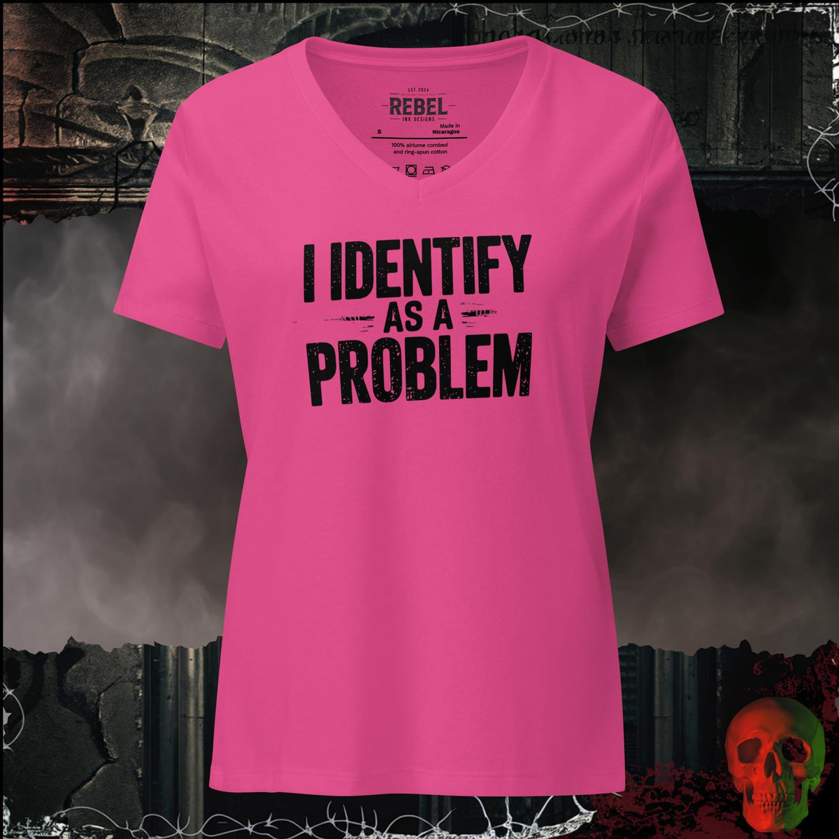 V-Neck Berry / S I Identify As a Problem Women's V-Neck Tee | Rebel Ink Designs