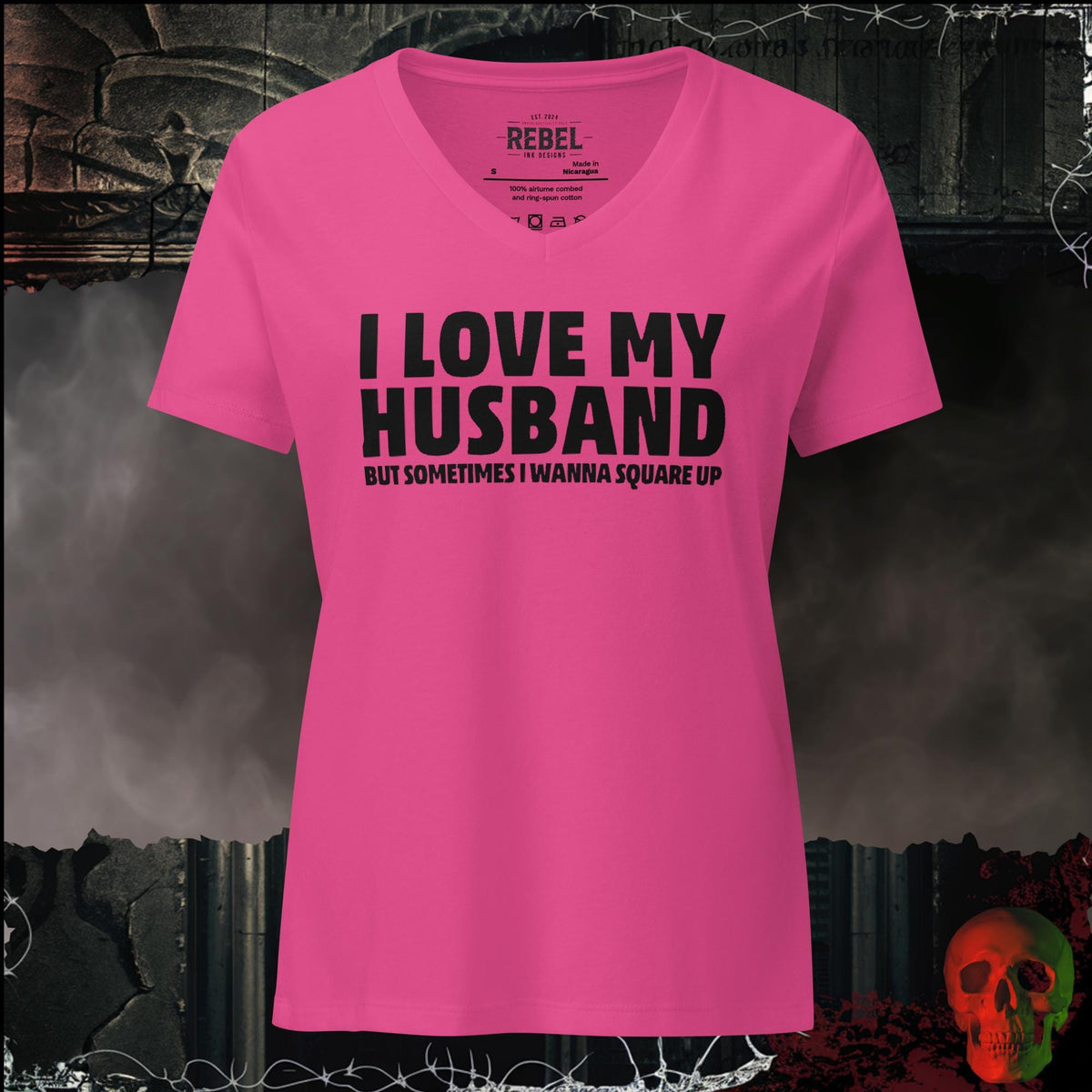 V-Neck Berry / S I Love My Husband But Sometimes I Wanna Square Up Women's V-Neck Tee | Rebel Ink Designs