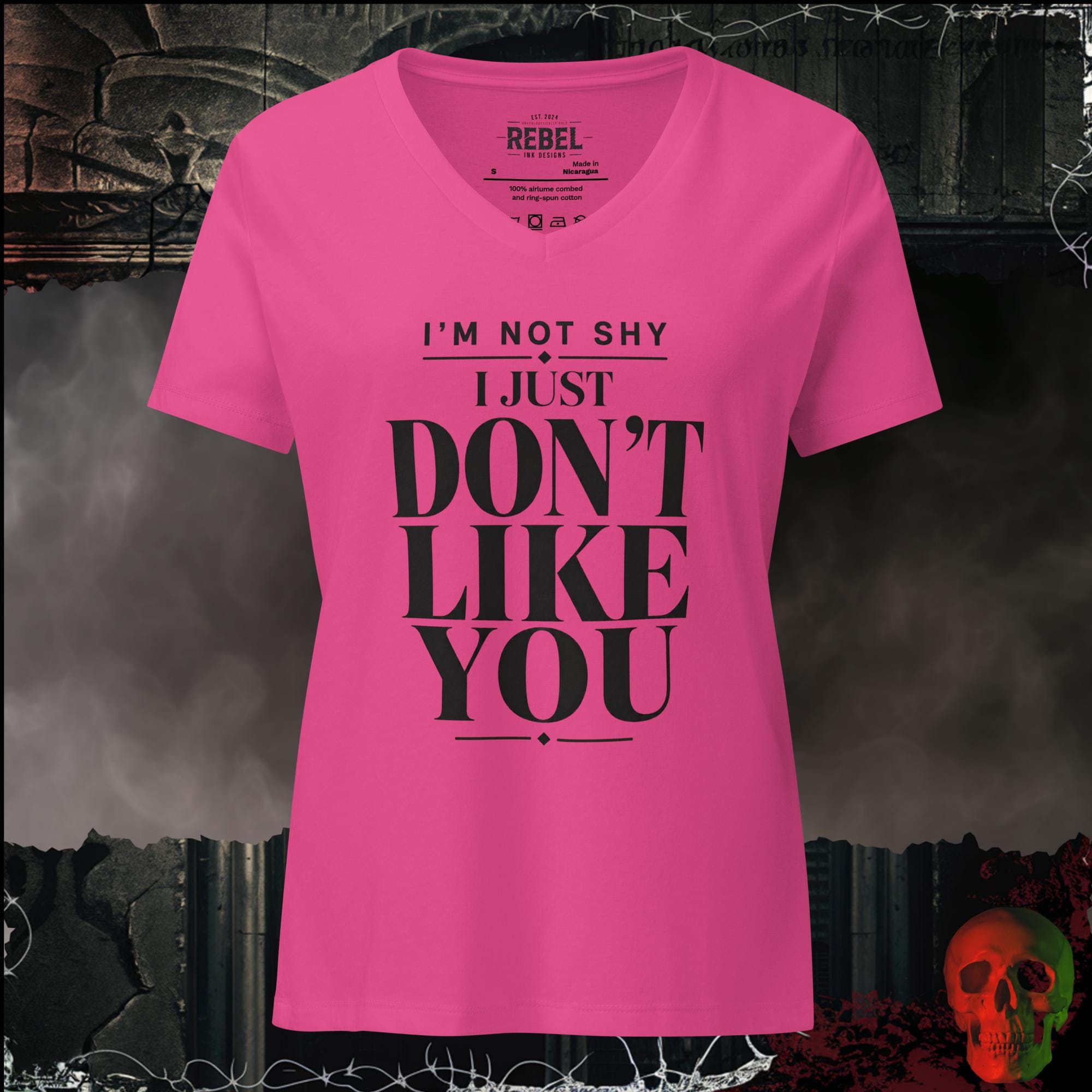 V-Neck Berry / S I'm Not Shy I Just Don't Like You Women's V-Neck Tee | Rebel Ink Designs