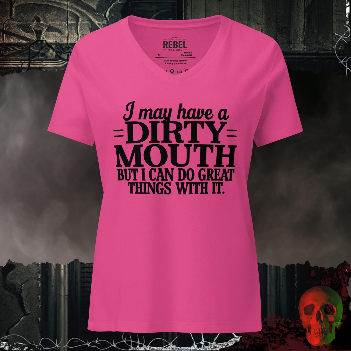 V-Neck Berry / S I May Have a Dirty Mouth V-Neck Bold Funny Graphic Tee