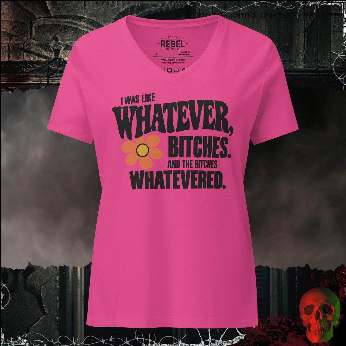 V-Neck Berry / S I Was Like Whatever, Bitches. And the Bitches Whatevered Women’s V-Neck Tee | Rebel Ink Designs