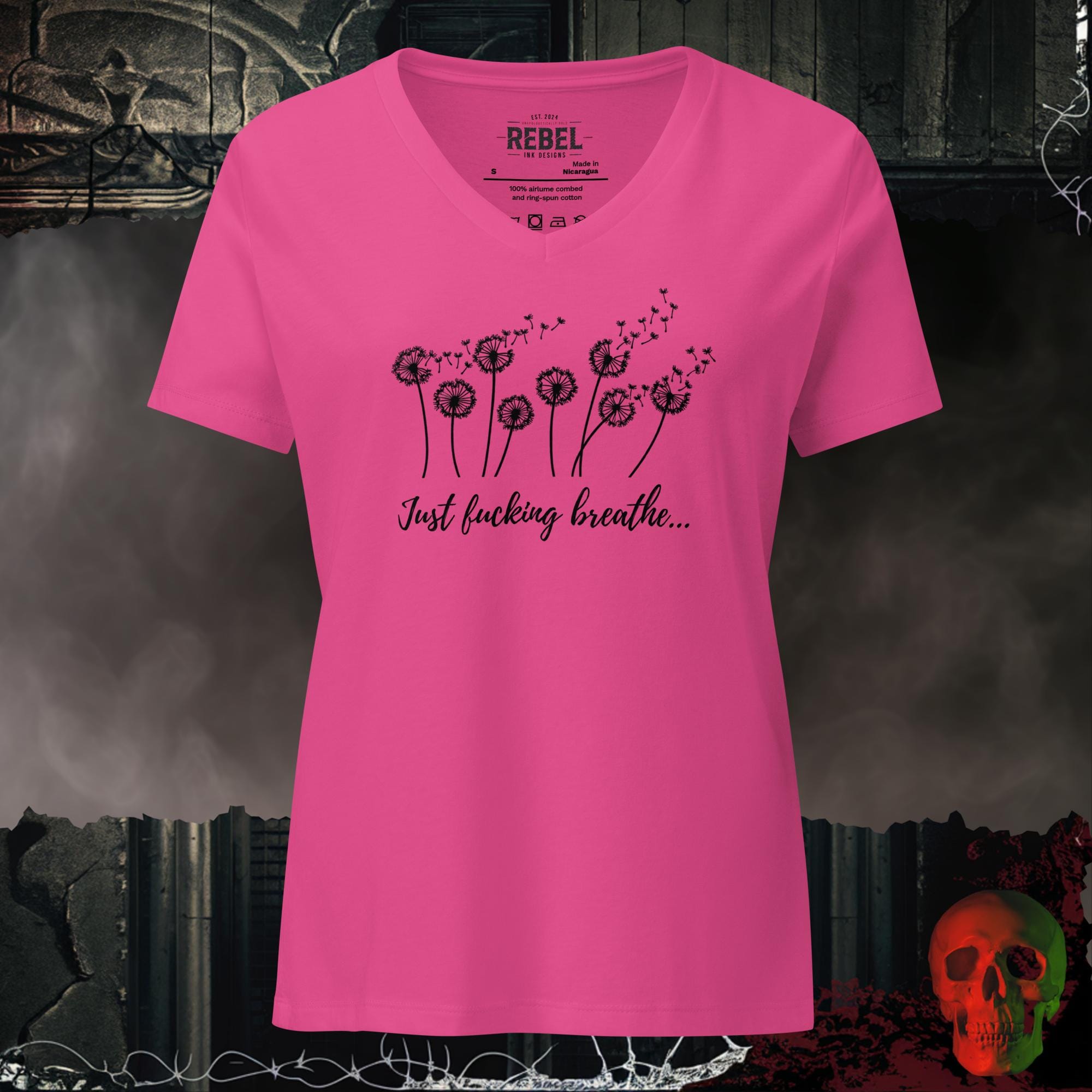 V-Neck Berry / S Just F*cking Breathe V-Neck Tee | Rebel Ink Designs