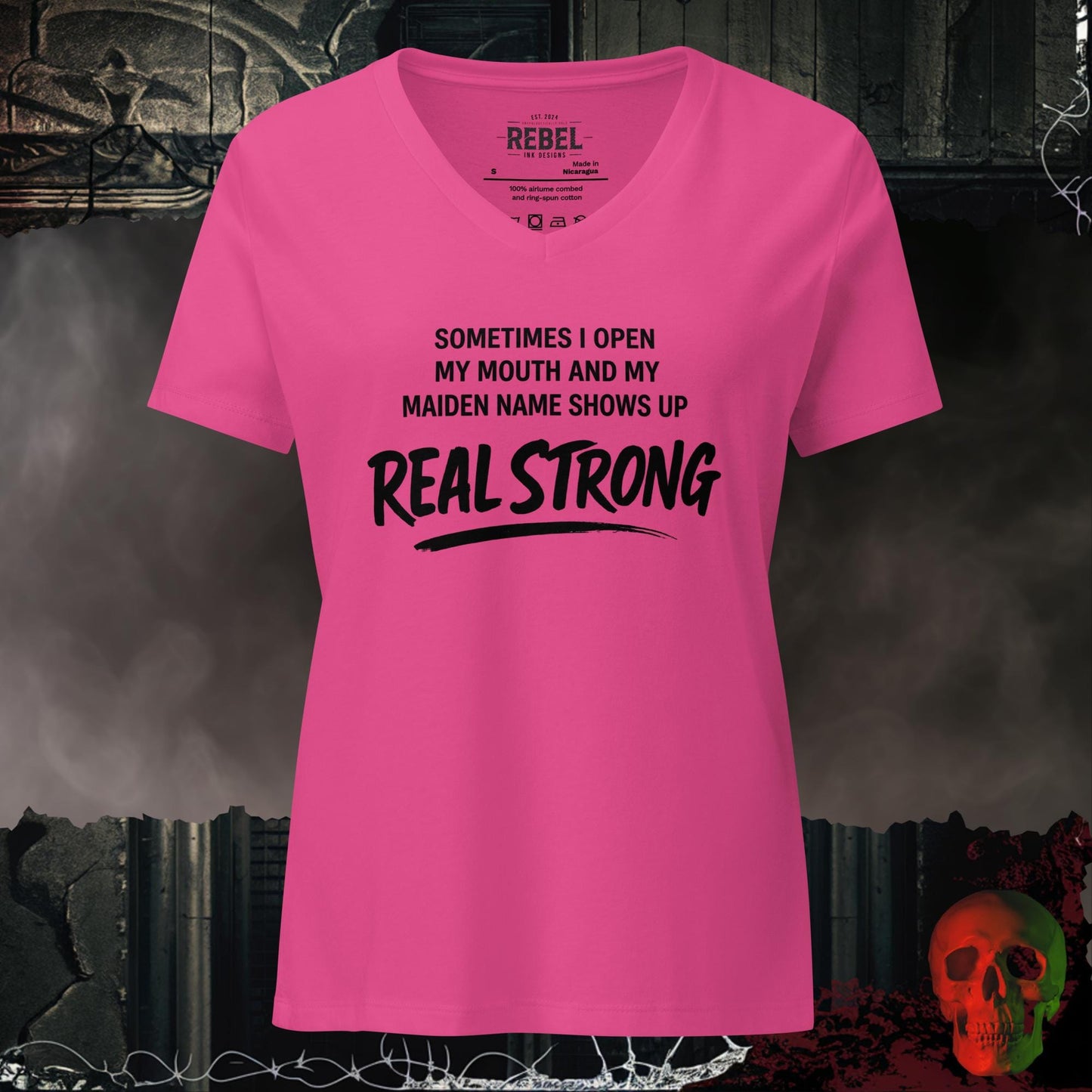 V-Neck Berry / S Maiden Name Slips Out Relaxed V-Neck