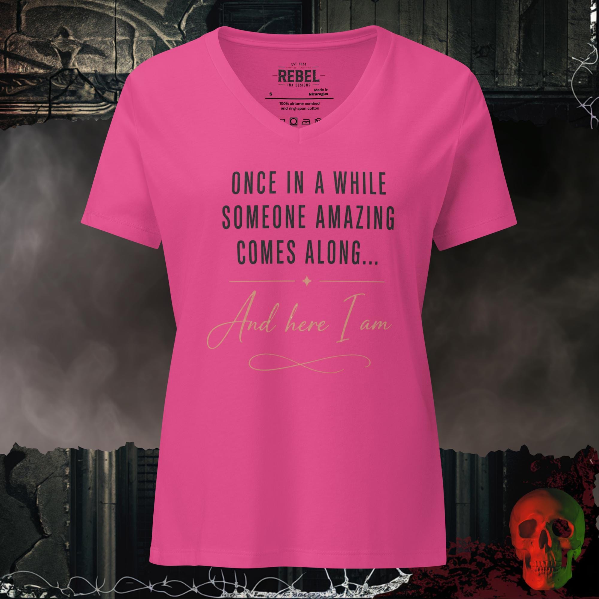 V-Neck Berry / S Once In a While Someone Amazing Comes Along And Here I Am Women's V-Neck Tee | Rebel Ink Designs