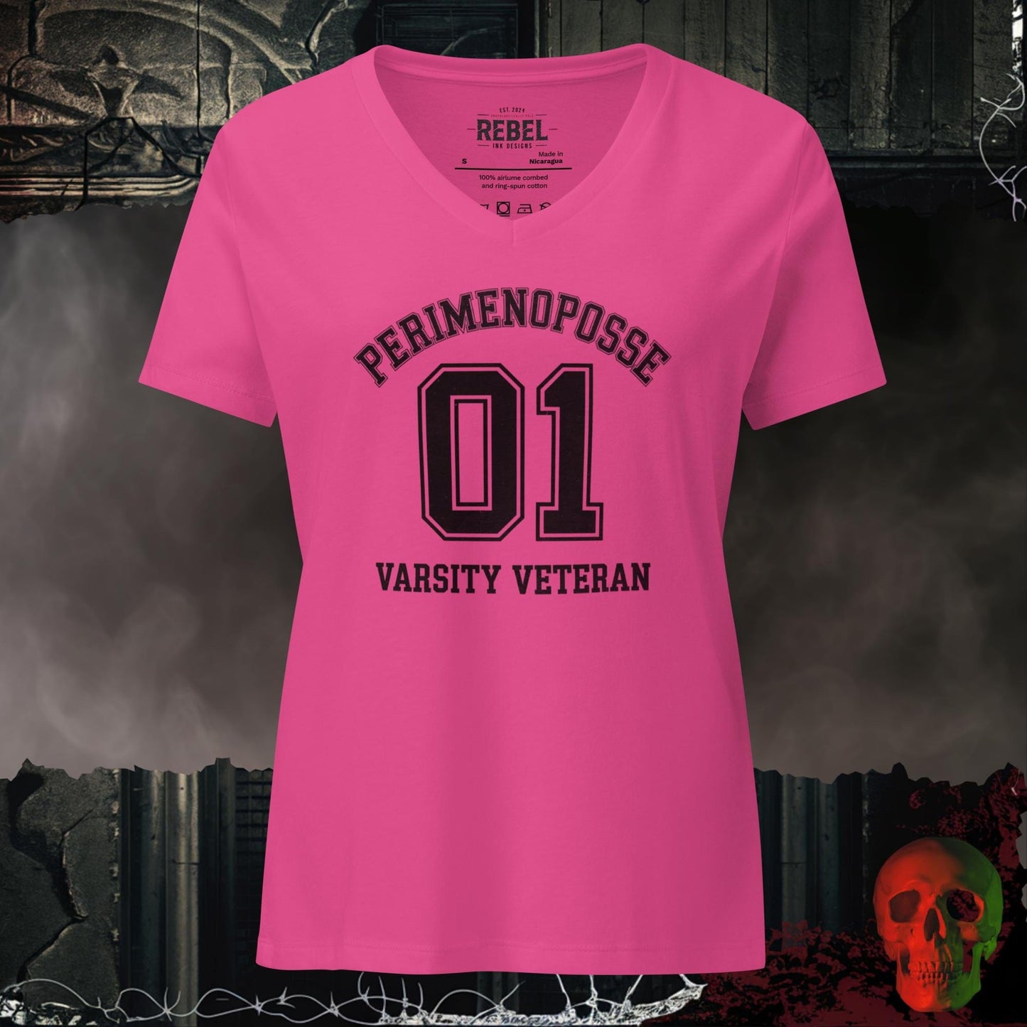 V-Neck Berry / S Perimenoposse Varsity Veteran Relaxed Fit V-Neck