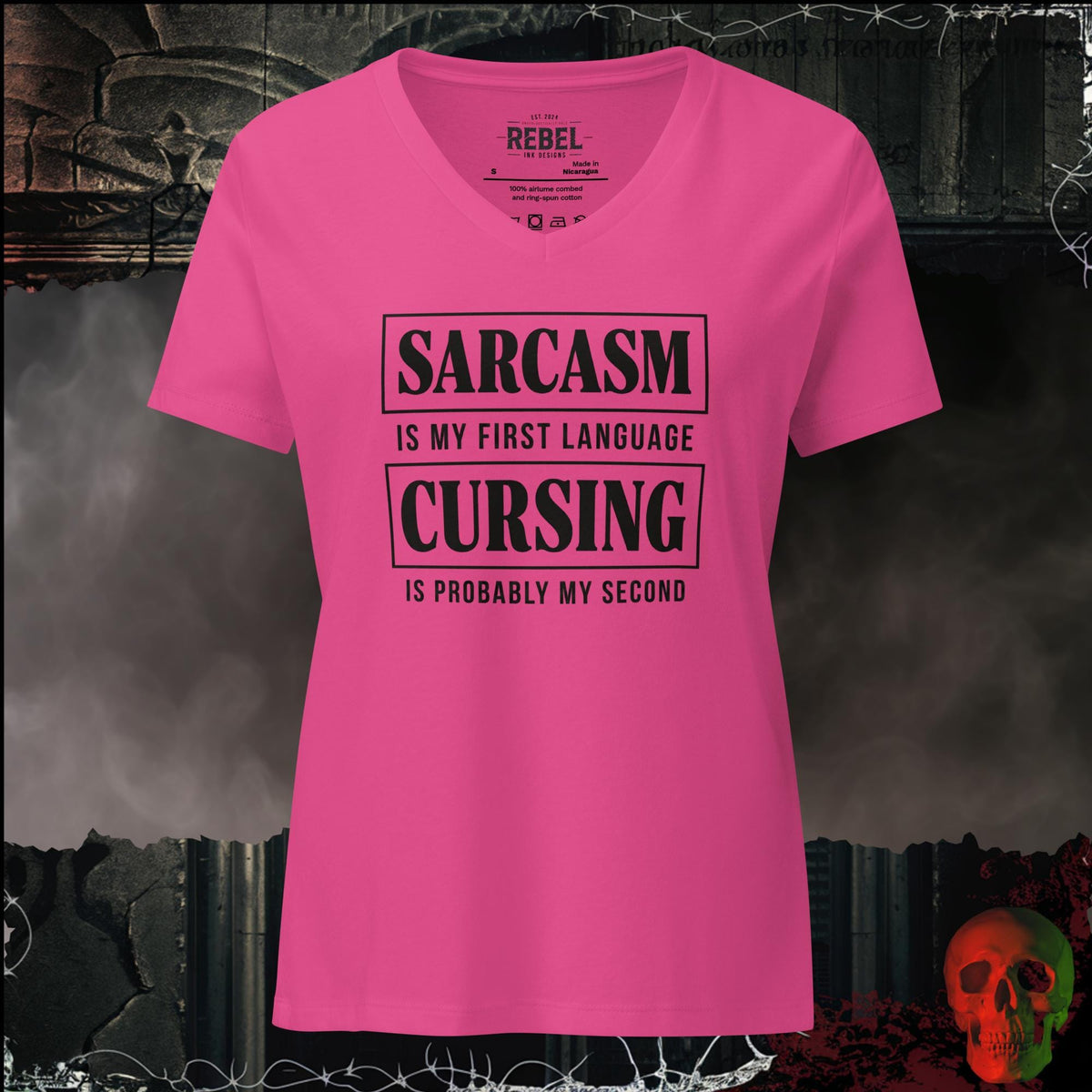 V-Neck Berry / S Sarcasm Is My First Language Cursing Is Probably My Second Women's V-Neck Tee | Rebel Ink Designs