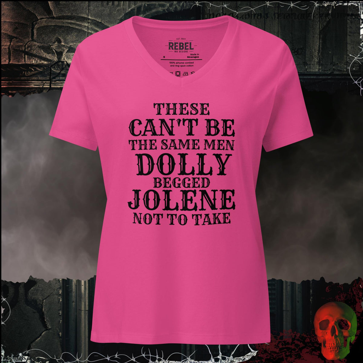 V-Neck Berry / S These Can't Be the Same Men Dolly Begged Jolene Not to Take Women's V-Neck Tee | Rebel Ink Designs