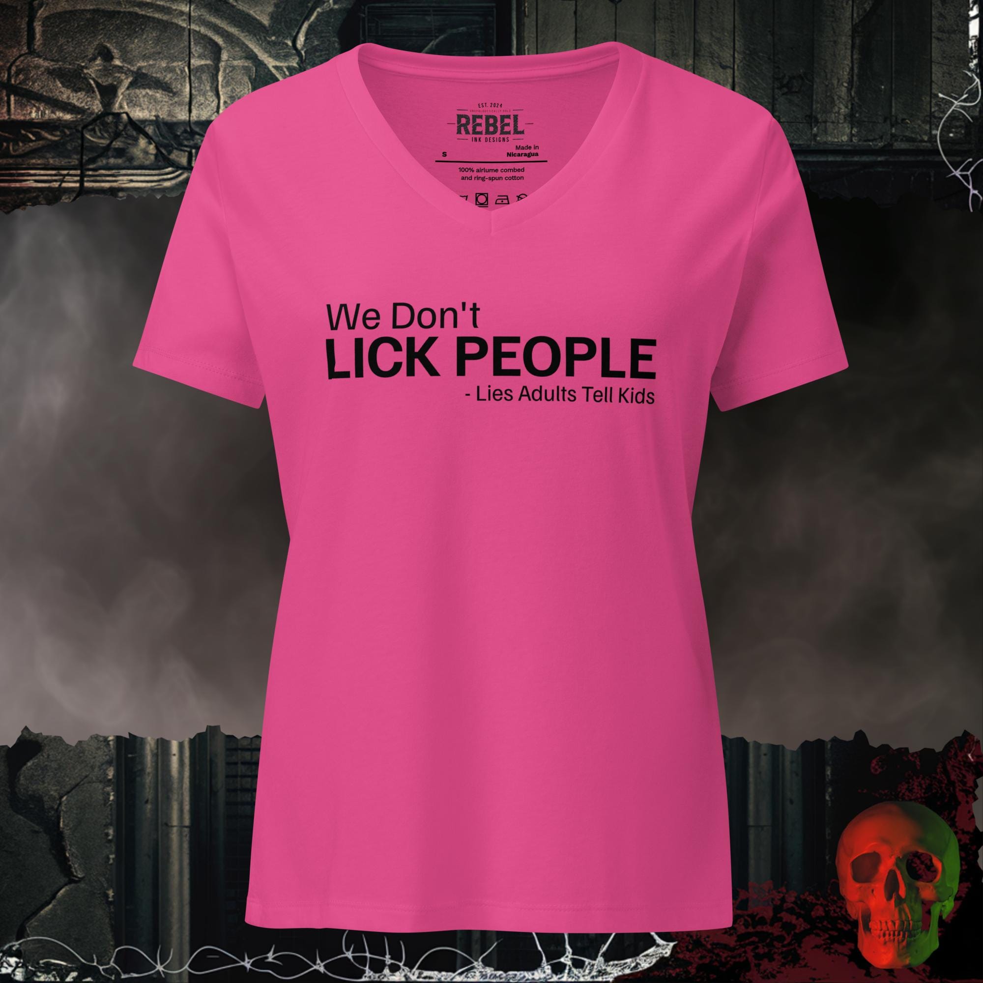 V-Neck Berry / S We Don't Lick People V-Neck Tee | Rebel Ink Designs