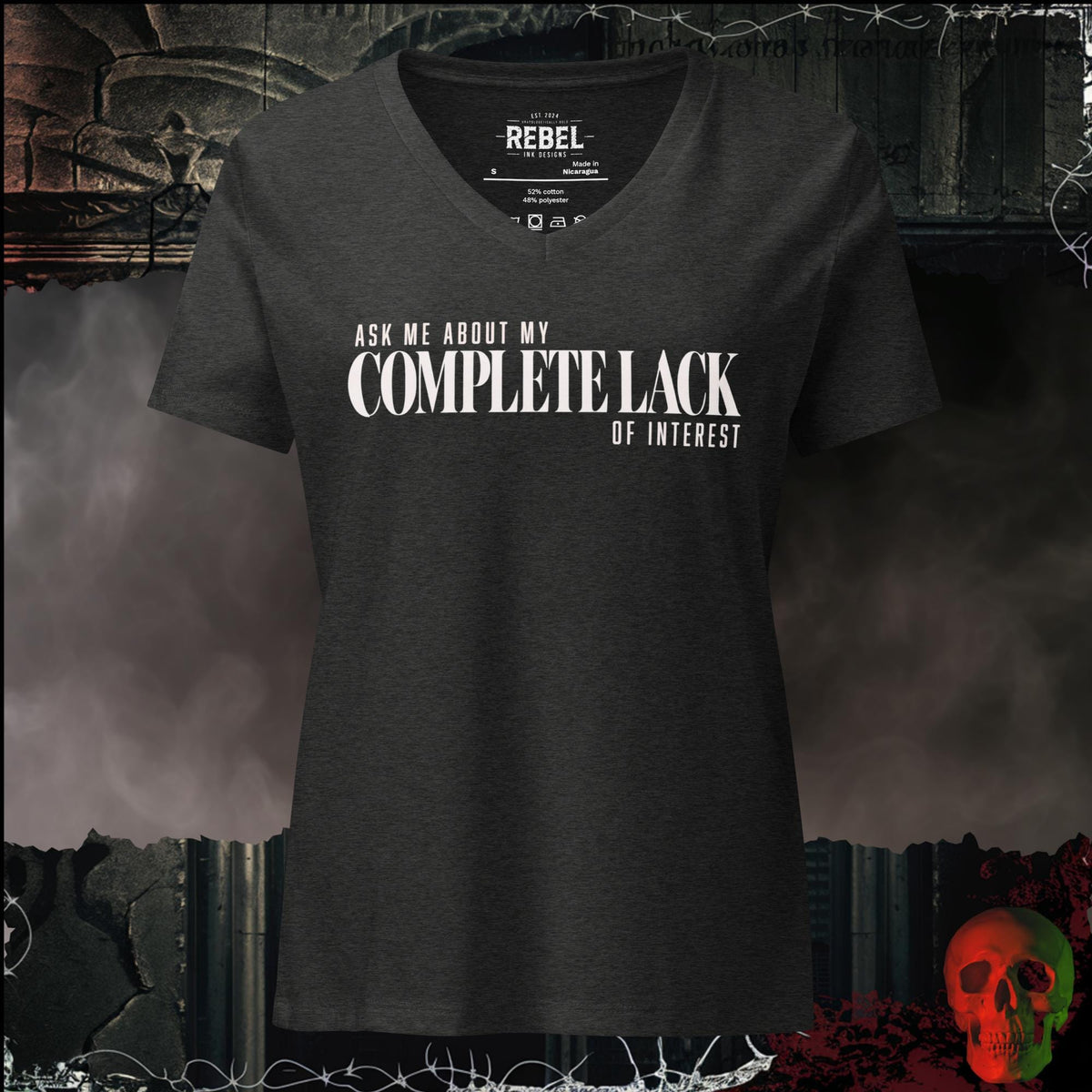 V-Neck Dark Grey Heather / S Ask Me About My Complete Lack of Interest Women's V-Neck Tee | Rebel Ink Designs