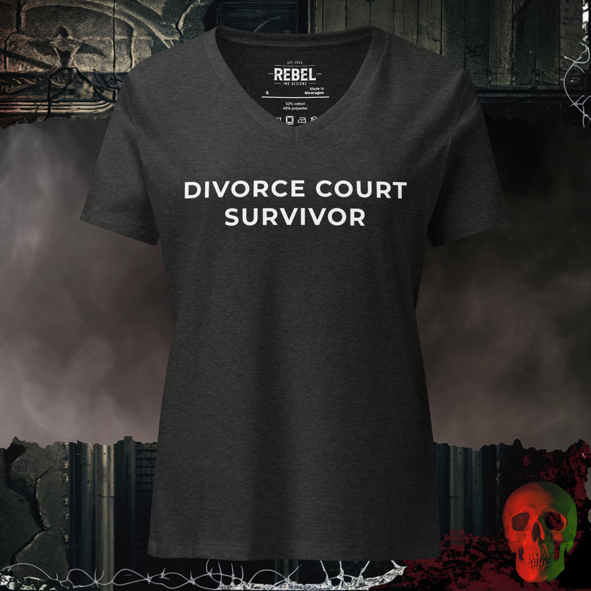 V-Neck Dark Grey Heather / S Divorce Court Survivor V-Neck Tee | Rebel Ink Designs