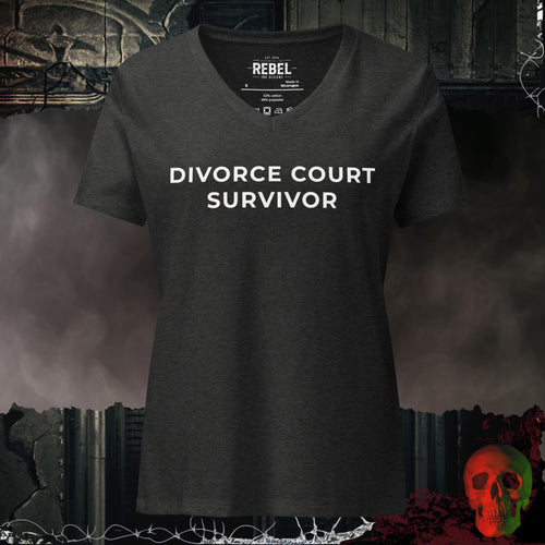 V-Neck Dark Grey Heather / S Divorce Court Survivor V-Neck Tee | Rebel Ink Designs
