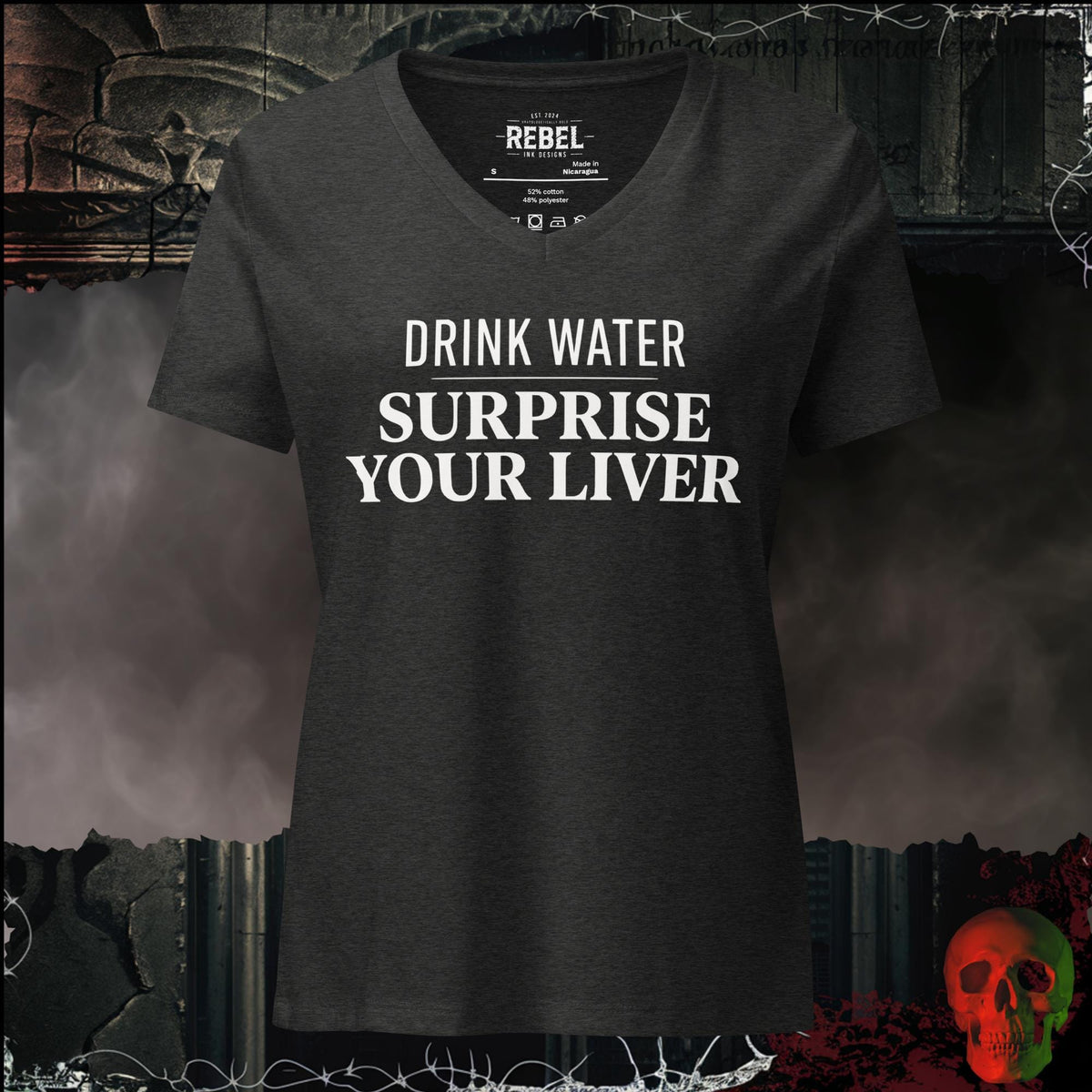 V-Neck Dark Grey Heather / S Drink Water Surprise Your Liver Women's V-Neck Tee | Rebel Ink Designs