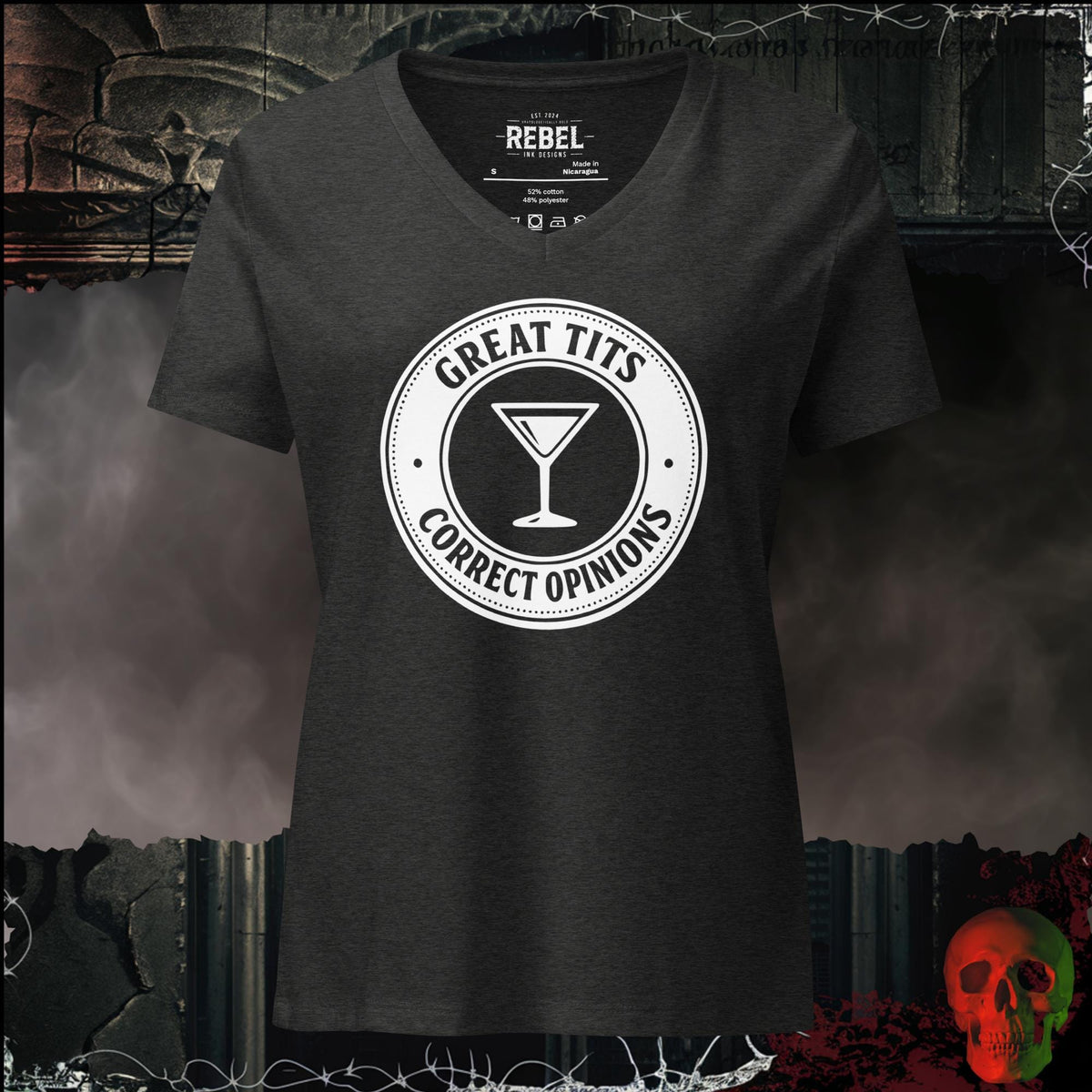 V-Neck Dark Grey Heather / S Great Tits, Correct Opinions Women's V-Neck Tee | Rebel Ink Designs
