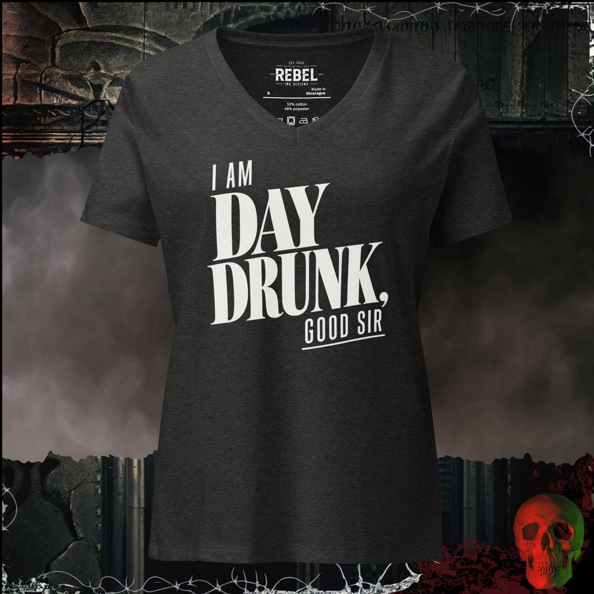 V-Neck Dark Grey Heather / S I Am Day Drunk, Good Sir Women's V-Neck Tee | Rebel Ink Designs