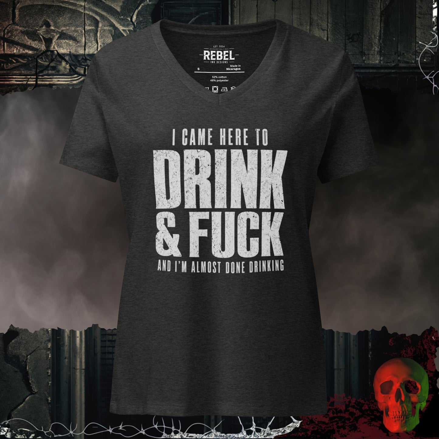 V-Neck Dark Grey Heather / S I Came Here to Drink & F*ck Bold Graphic Women's V-Neck