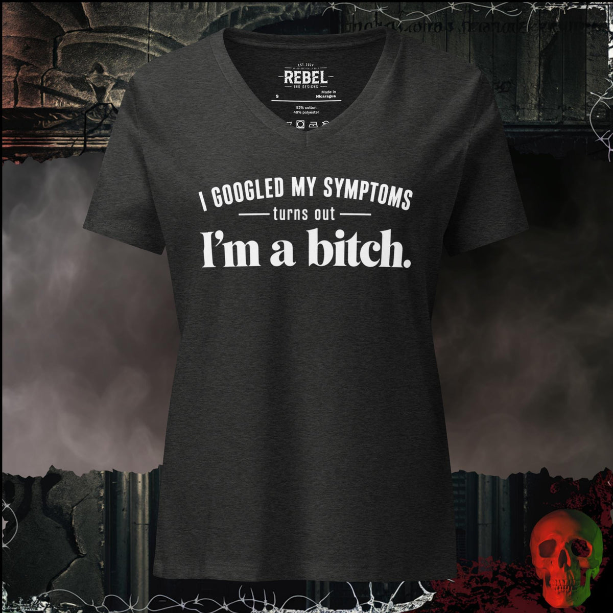 V-Neck Dark Grey Heather / S I Googled My Symptoms Turns Out I'm A Bitch Women's V-Neck Tee | Rebel Ink Designs