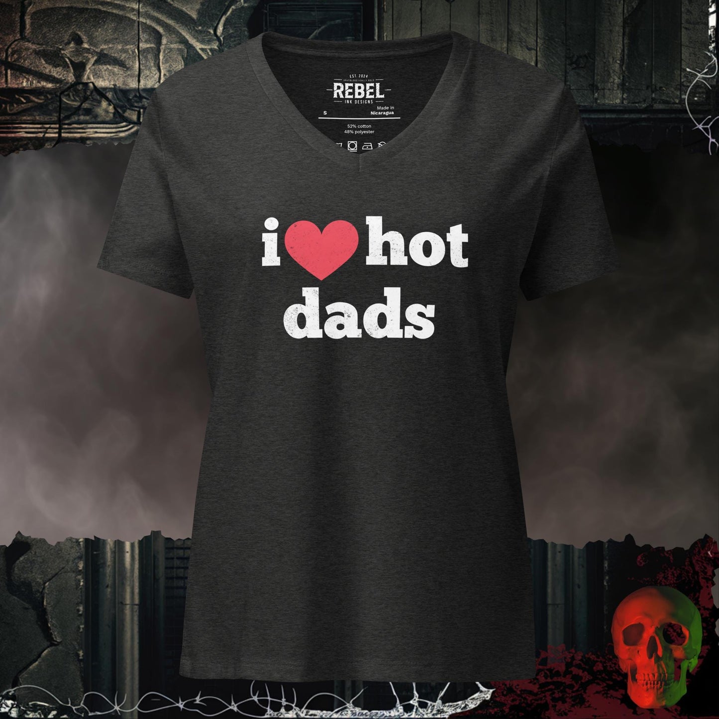 V-Neck Dark Grey Heather / S I (Heart) Hot Dads Relaxed V-Neck