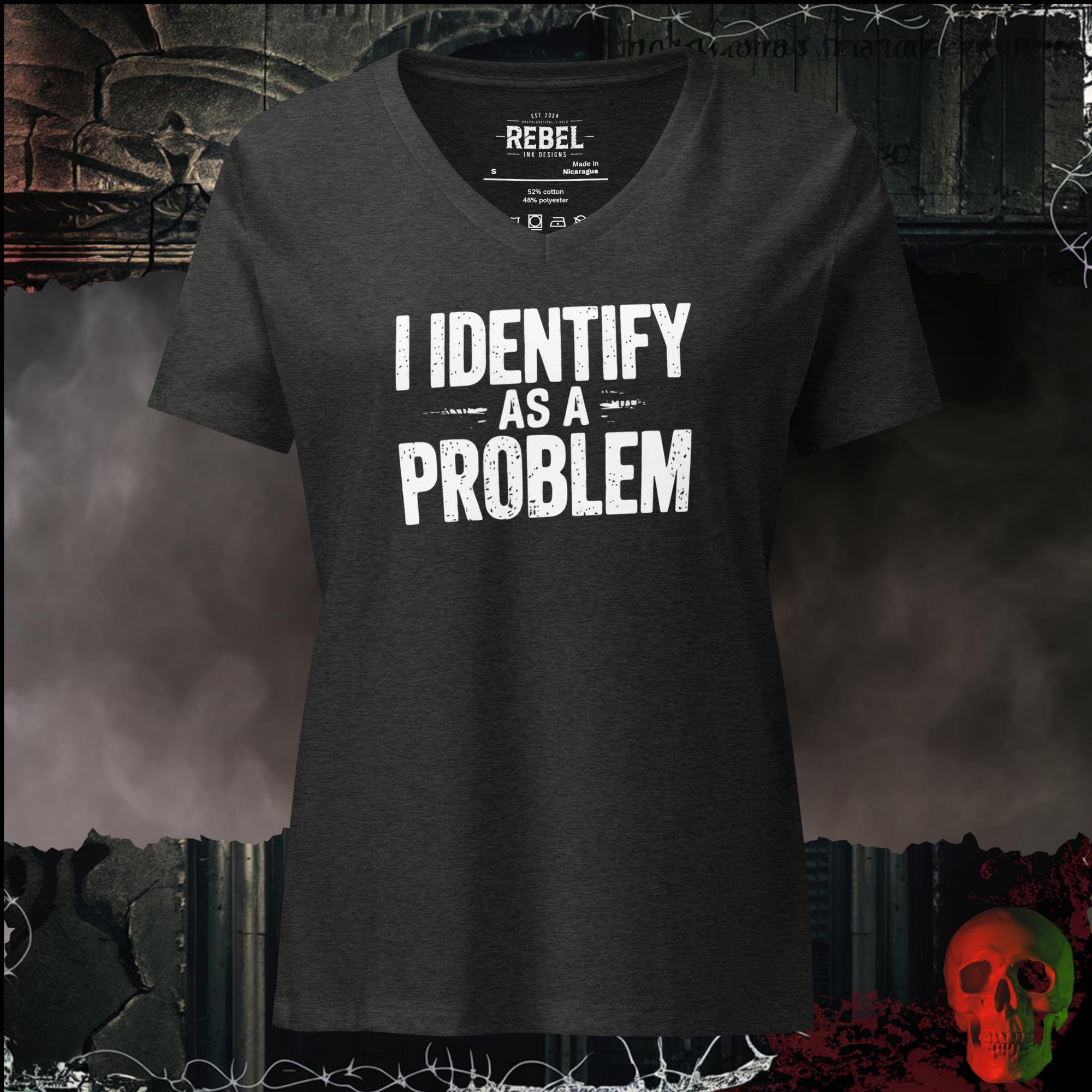 V-Neck Dark Grey Heather / S I Identify As a Problem Women's V-Neck Tee | Rebel Ink Designs