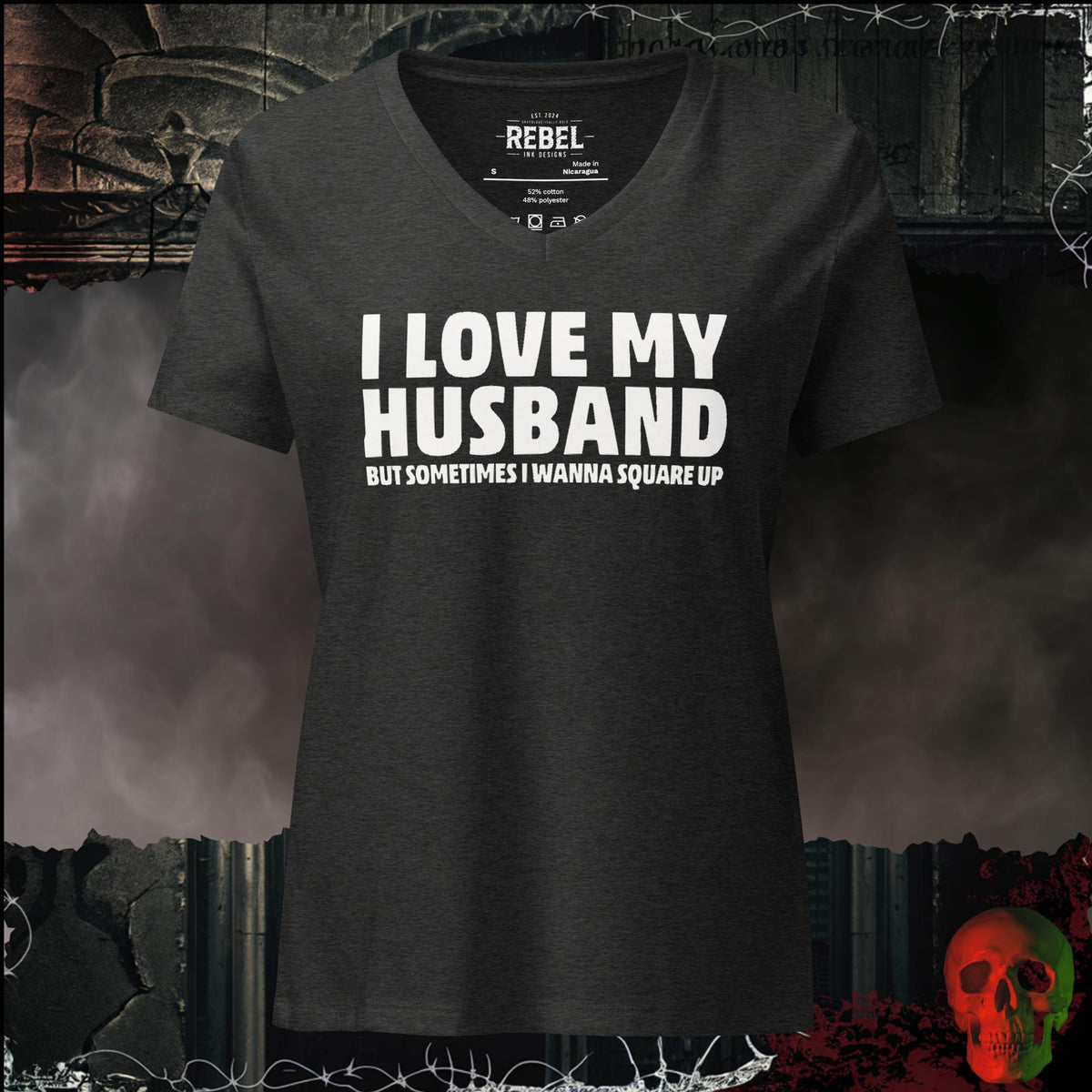 V-Neck Dark Grey Heather / S I Love My Husband But Sometimes I Wanna Square Up Women's V-Neck Tee | Rebel Ink Designs