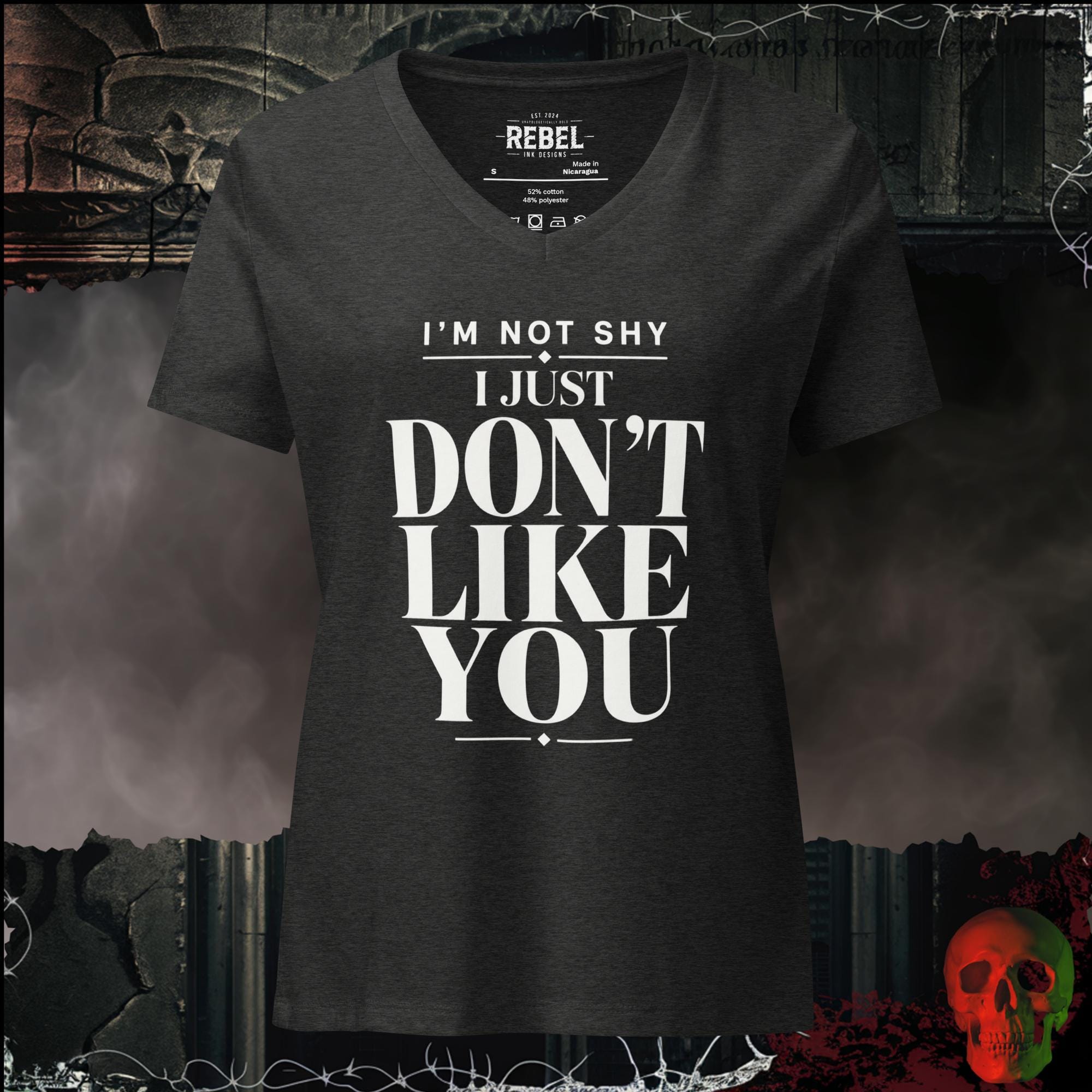 V-Neck Dark Grey Heather / S I'm Not Shy I Just Don't Like You Women's V-Neck Tee | Rebel Ink Designs
