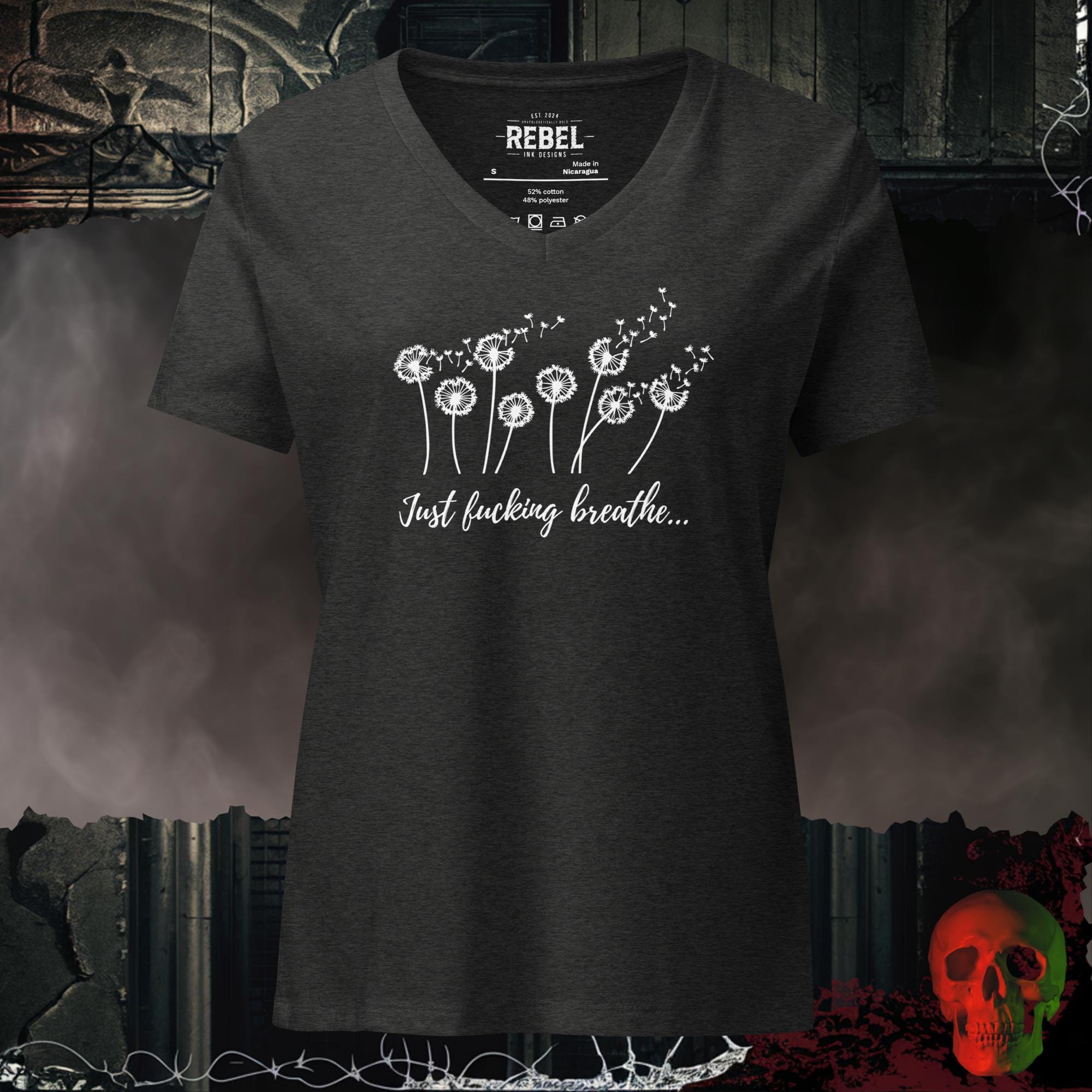 V-Neck Dark Grey Heather / S Just F*cking Breathe V-Neck Tee | Rebel Ink Designs
