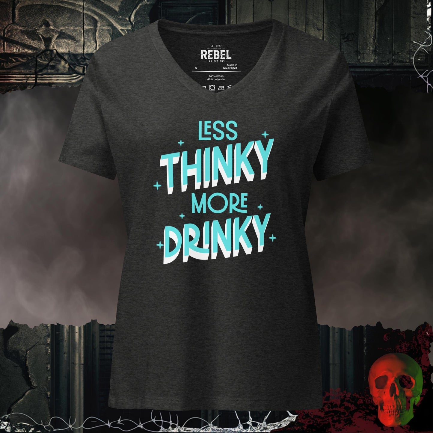 V-Neck Dark Grey Heather / S Less Thinky More Drinky Relaxed V-Neck