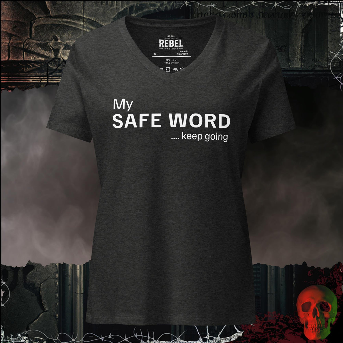 V-Neck Dark Grey Heather / S My Safe Word Women's V-Neck Tee | Rebel Ink Designs