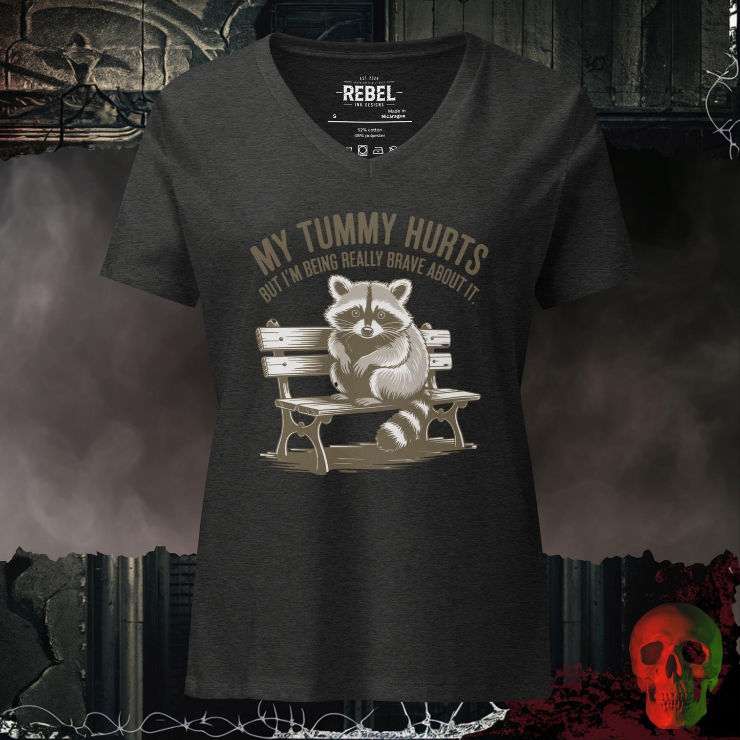 V-Neck Dark Grey Heather / S My Tummy Hurts Relaxed V-Neck