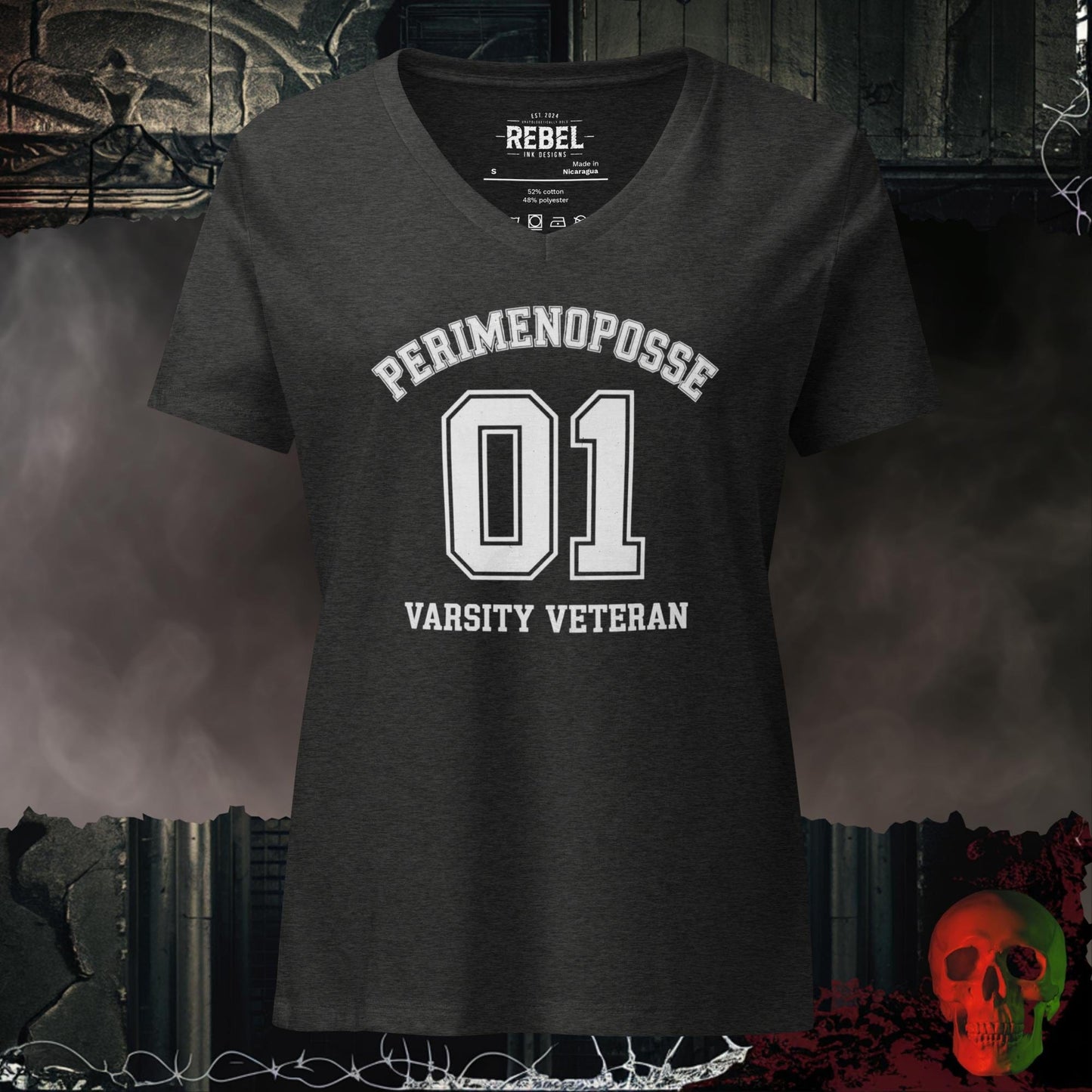 V-Neck Dark Grey Heather / S Perimenoposse Varsity Veteran Relaxed Fit V-Neck