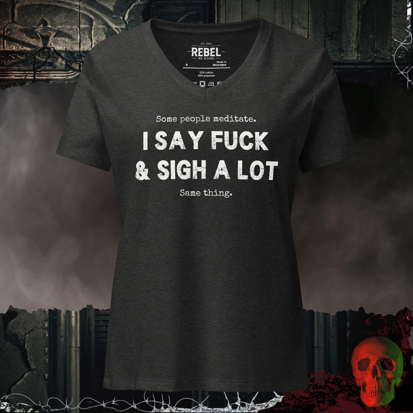 V-Neck Dark Grey Heather / S Some People Meditate Relaxed V-Neck