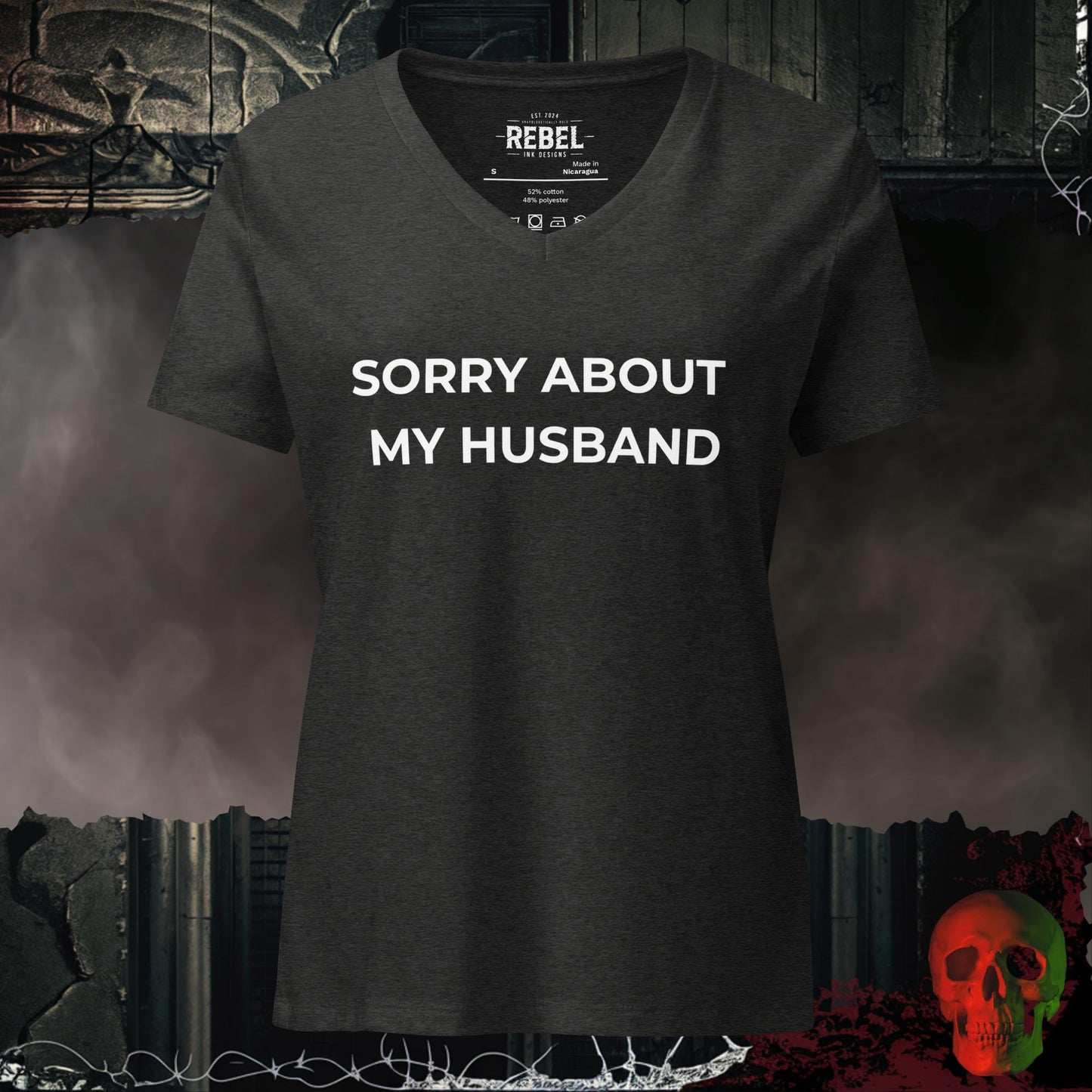 V-Neck Dark Grey Heather / S Sorry About My Husband Relaxed V-Neck