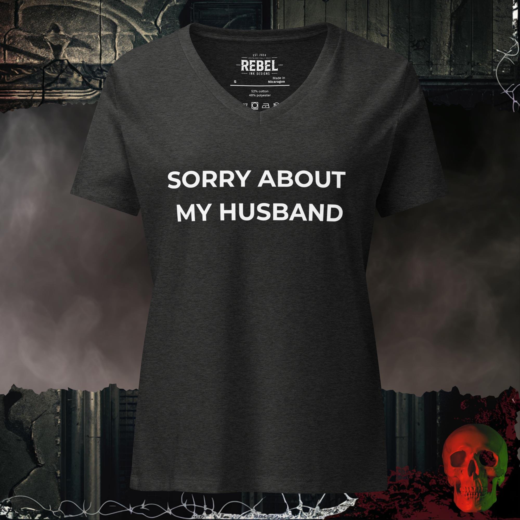 V-Neck Dark Grey Heather / S Sorry About My Husband Relaxed V-Neck