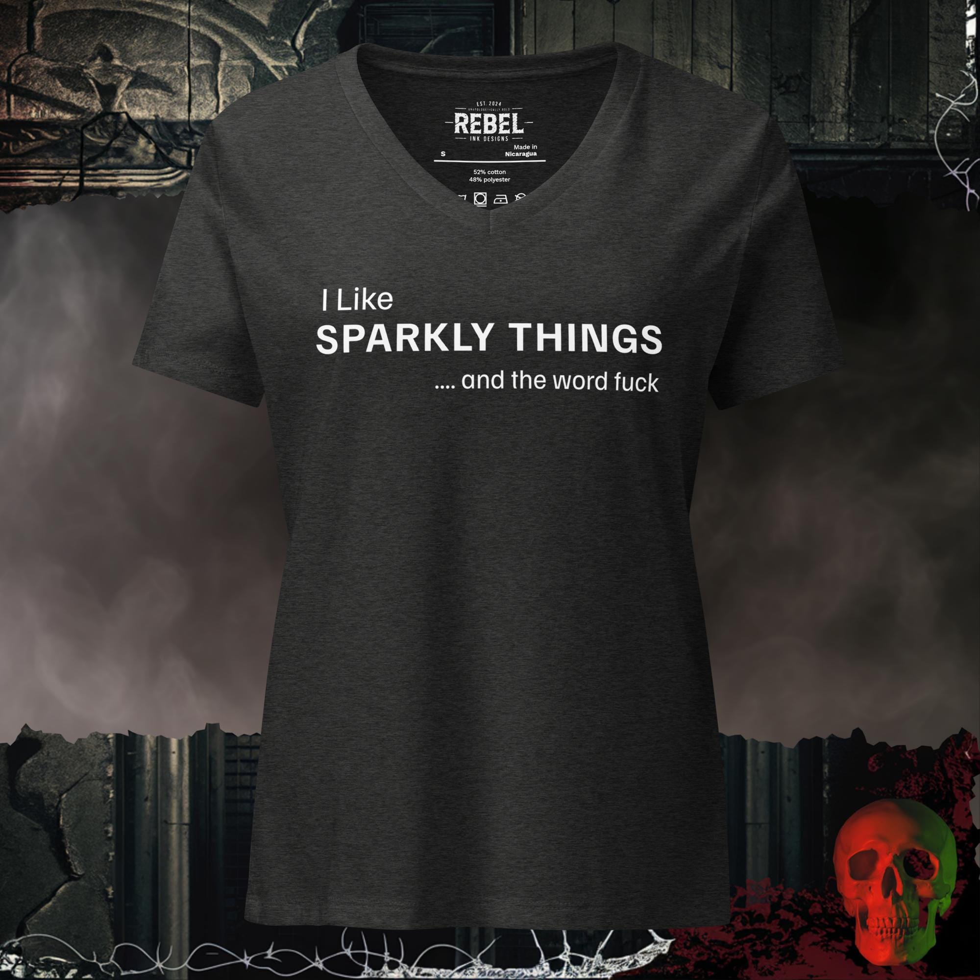 V-Neck Dark Grey Heather / S Sparkly Things V-Neck Tee | Rebel Ink Designs