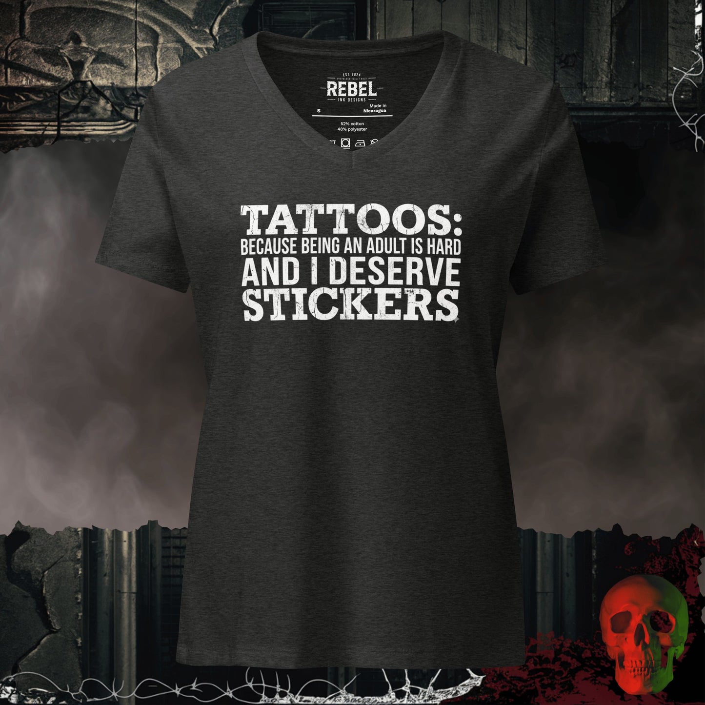 V-Neck Dark Grey Heather / S Tattoos Are Just Stickers Relaxed V-Neck