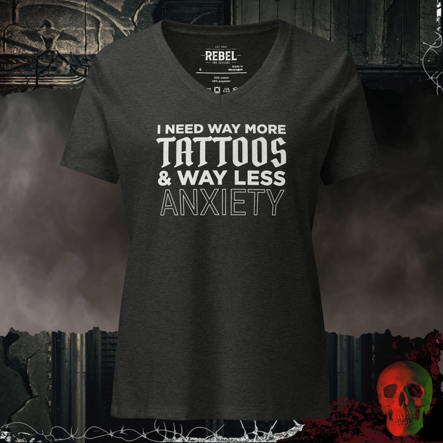 V-Neck Dark Grey Heather / S Way More Tattoos Relaxed V-Neck