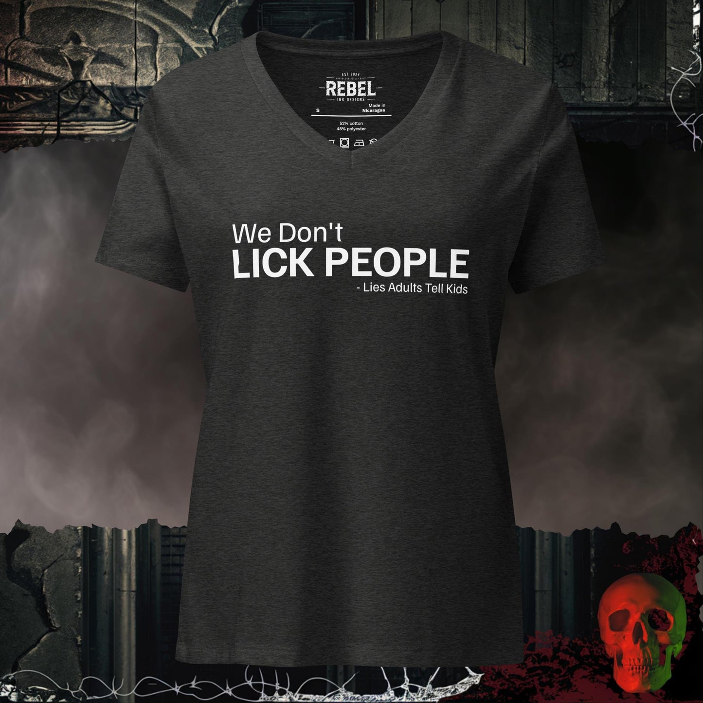 V-Neck Dark Grey Heather / S We Don't Lick People Relaxed V-Neck