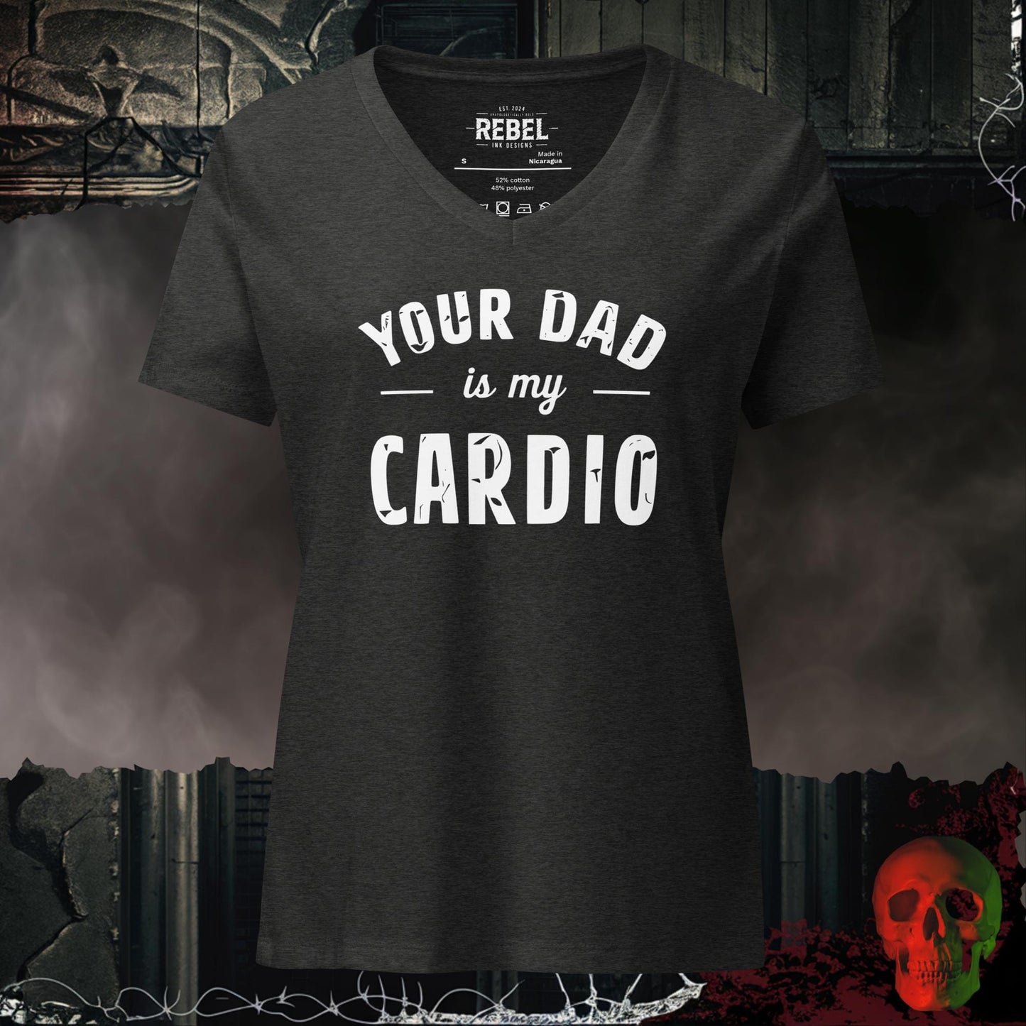 V-Neck Dark Grey Heather / S Your Dad Is My Cardio Relaxed V-Neck