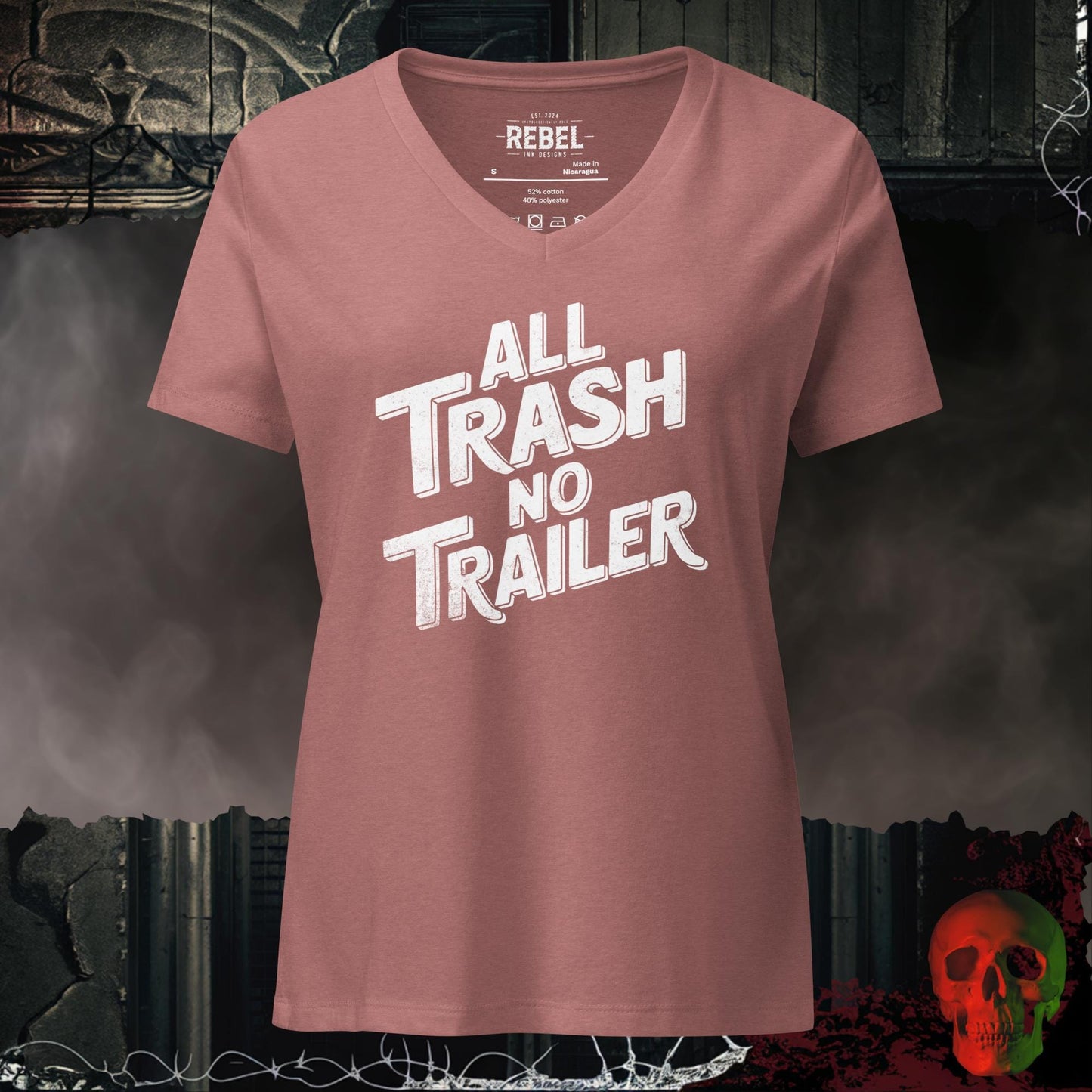V-Neck Heather Mauve / S All Trash No Trailer Relaxed V-Neck