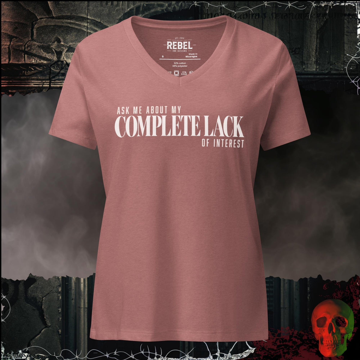 V-Neck Heather Mauve / S Ask Me About My Complete Lack of Interest Women's V-Neck Tee | Rebel Ink Designs