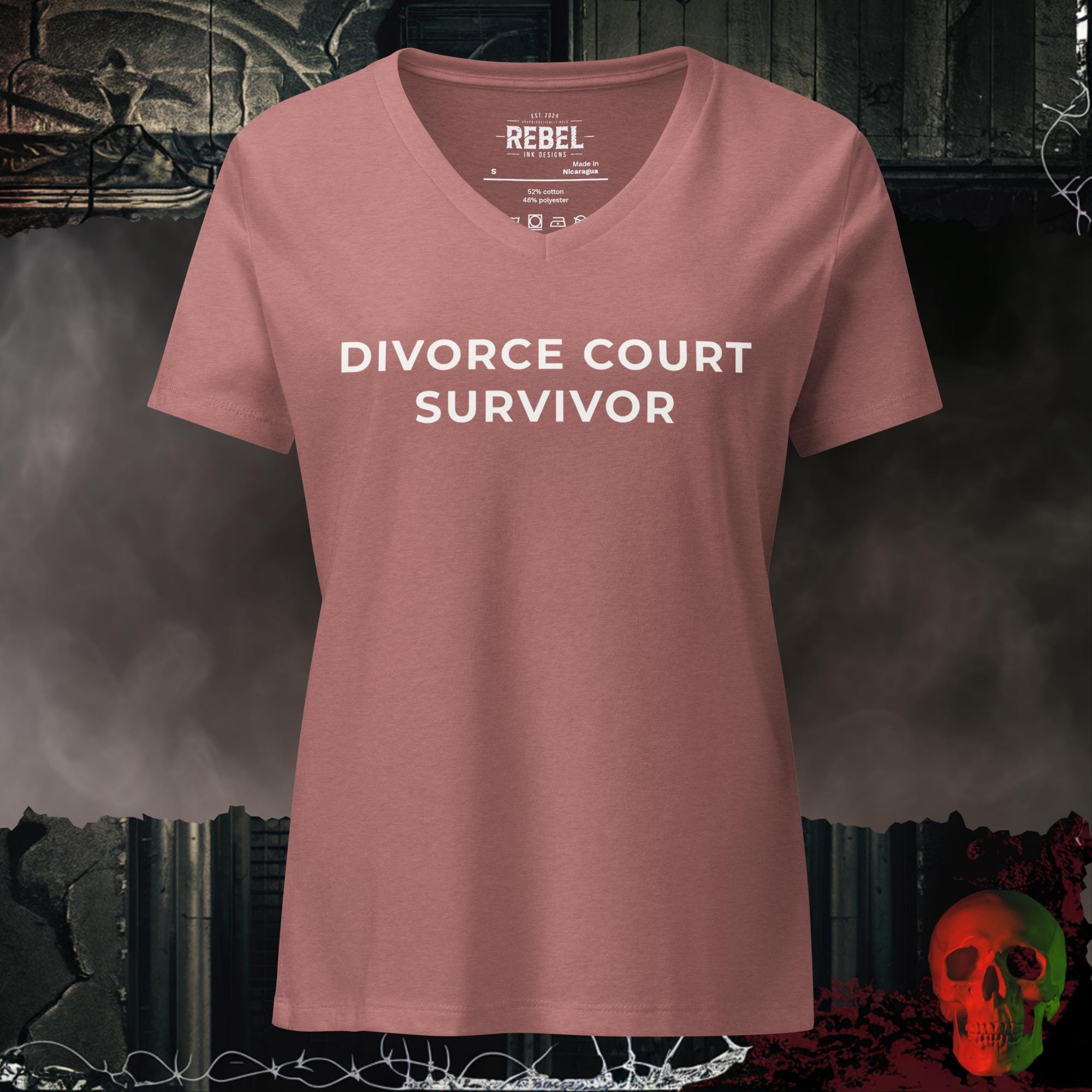 V-Neck Heather Mauve / S Divorce Court Survivor V-Neck Tee | Rebel Ink Designs