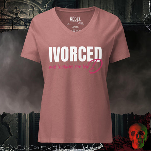 V-Neck Heather Mauve / S Divorced and Looking for the D... V-Neck Graphic Tee Bold Statement Shirt